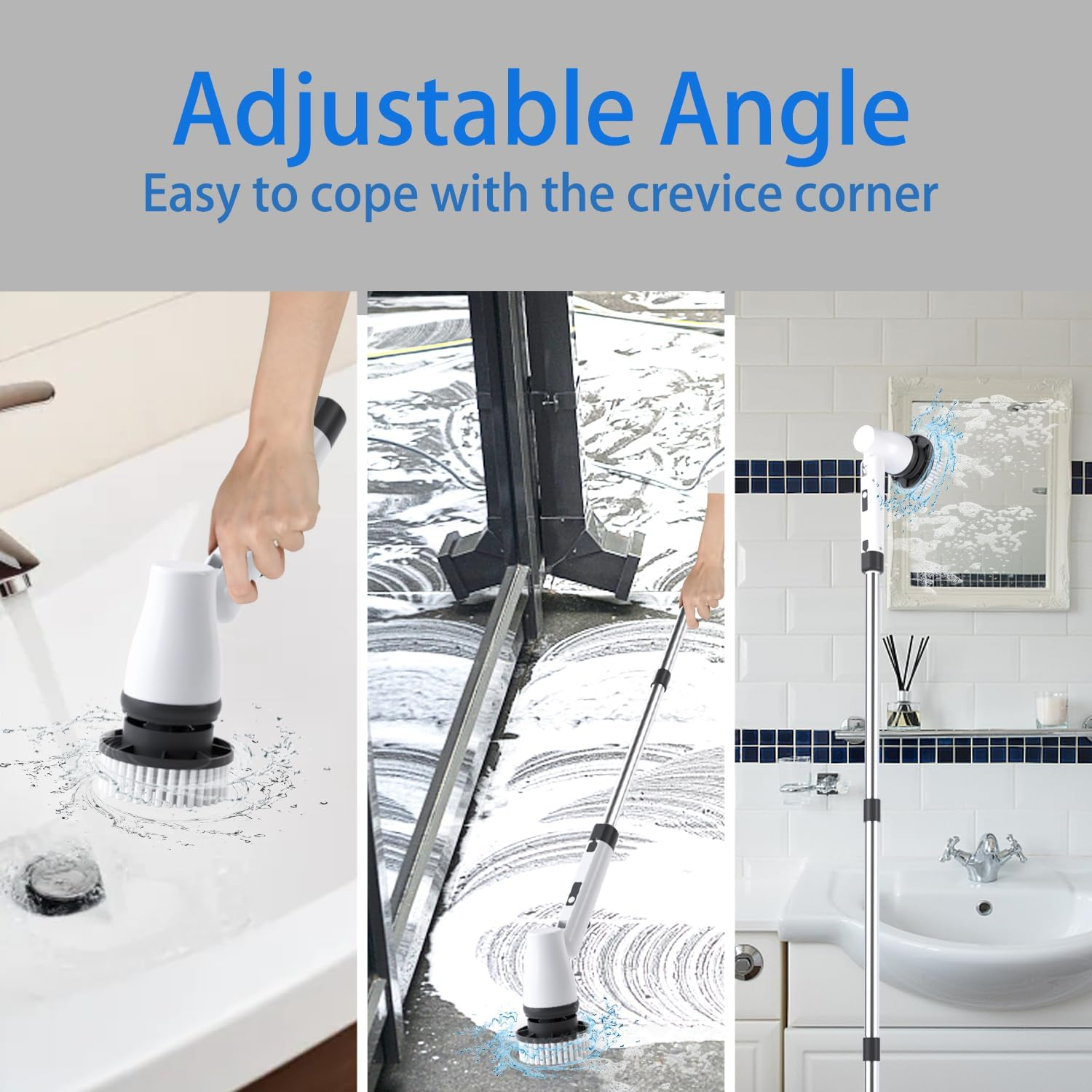 Cordless Electric Spin Scrubber,2025 New Shower Scrubber with 7 Replacement Brush Heads, Electric Cleaning Brush with Adjustable Extension Handle for Bathroom Floor Tile Tub (White)&hellip; image number 2