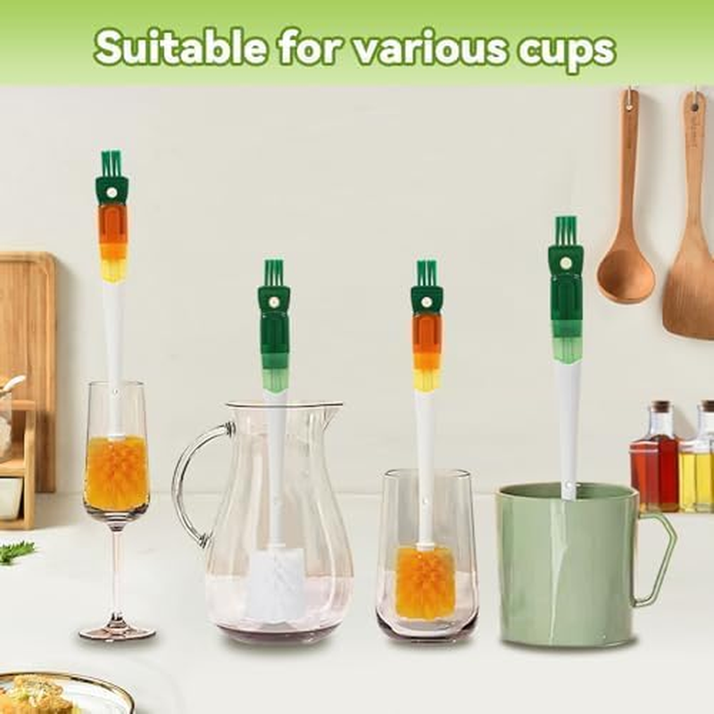Multifunctional 4 in 1 Water Bottle Cleaning Brush Set - Premium Brush for Bottles, Straws, and Small Spaces - 2025 New Cleaning Brush Assembly (Orange) - Green image number 6