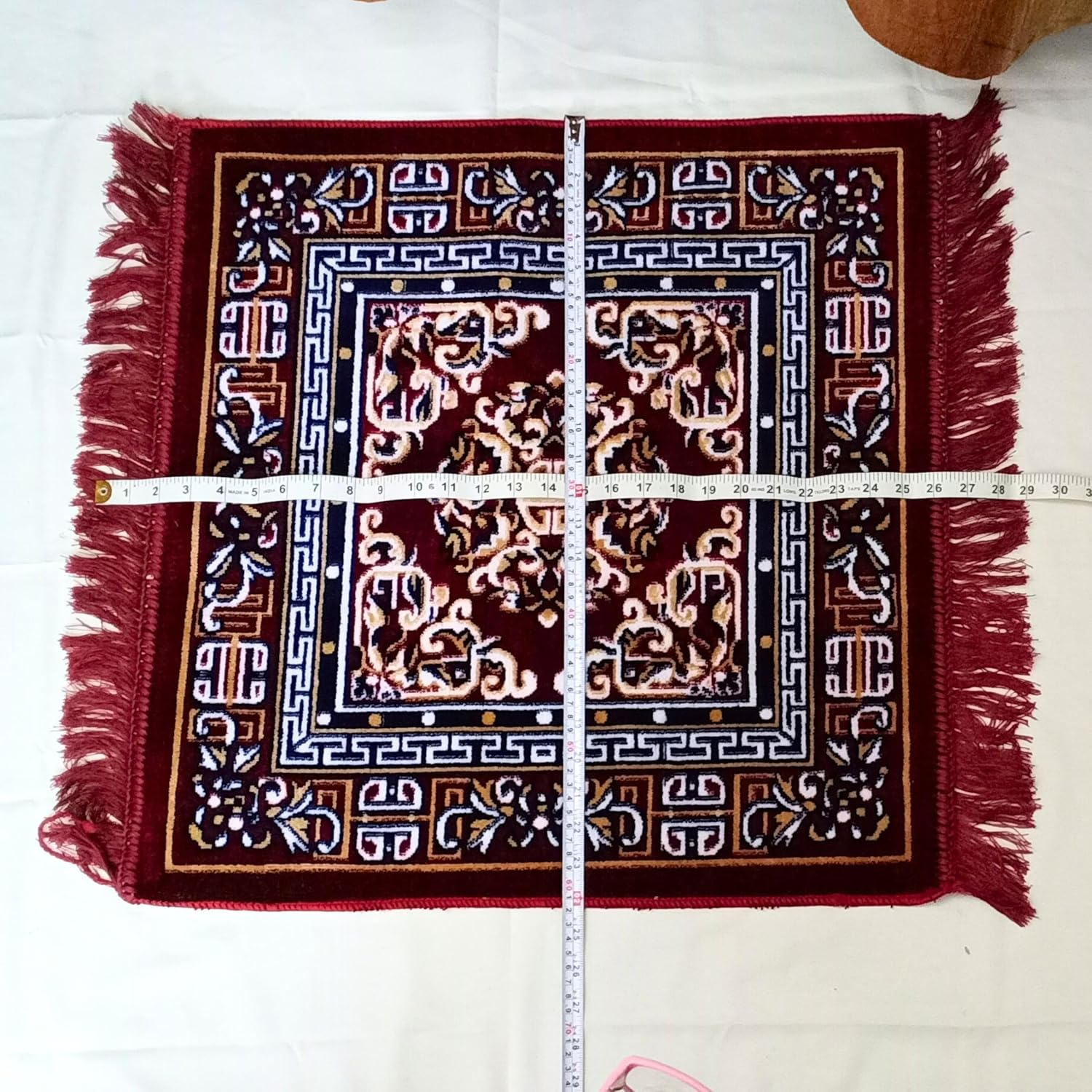 Velvet Pooja Aasan 24" &ndash; Multi-Purpose Prayer Rug for Puja, Meditation, Yoga | Ethnic Design Floor Mat for Home Decor, Sofa, Car Seat, Laptop Cover & More &ndash; 1 Pc Spiritual Mat Carpeth - 1, Buff Color image number 2