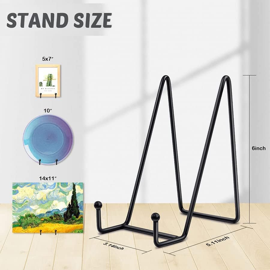 3 Pcs 6'' Display Photo Stand Decorative Plate Display Stand Iron Easel Stand Book Display Stand Tabletop Art (Black) image number 1