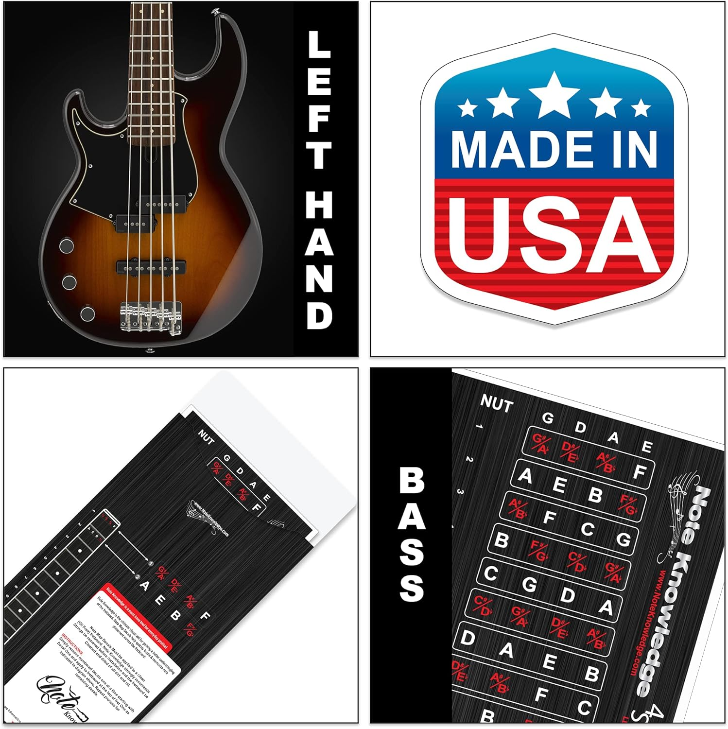 "Left-Handed" Bass Guitar Fretboard Note Map Decals/Stickers image number 2