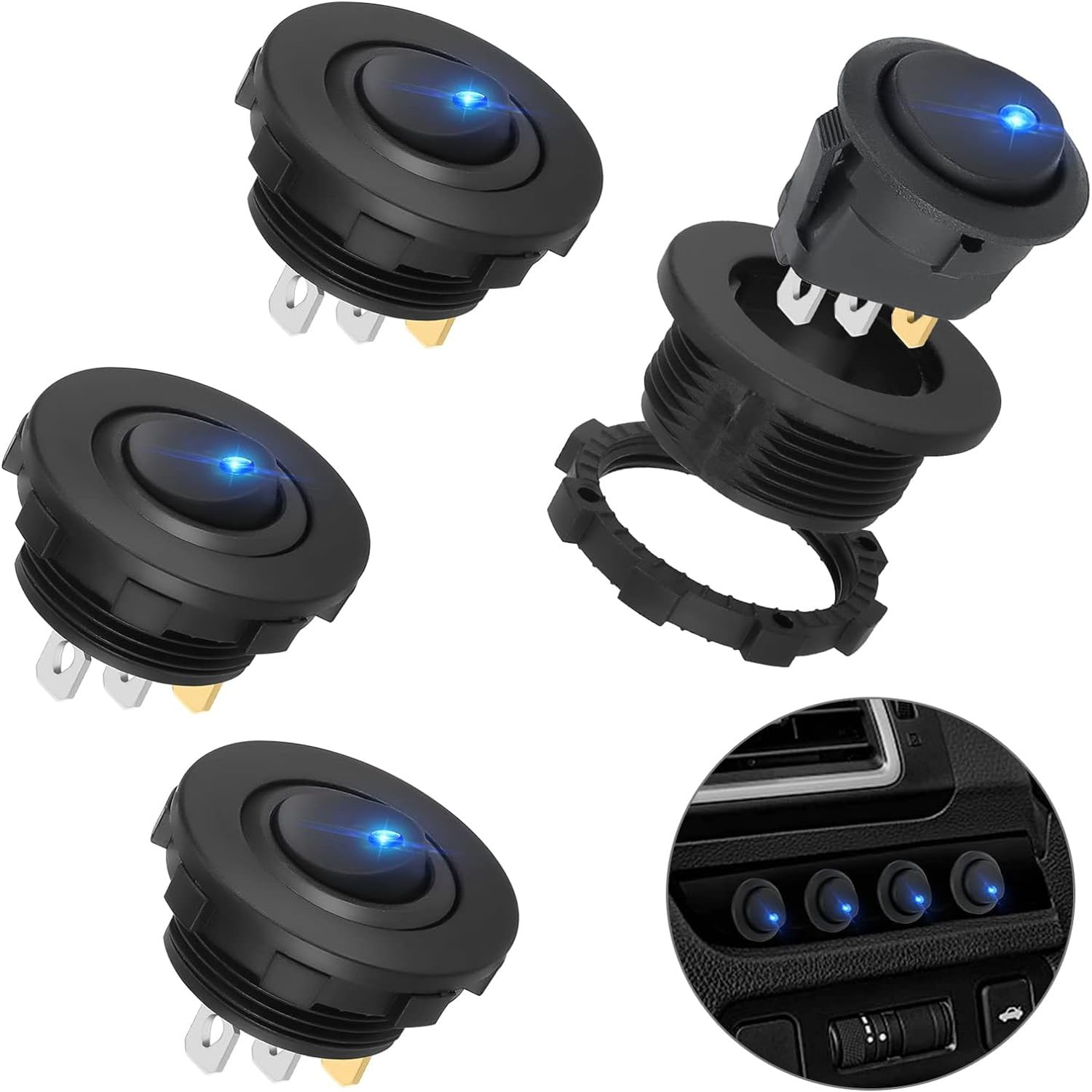 4Pcs Car 3 Pin Control Switch Replacement LED Lighting round Switch - Retrofit Control Switch Accessories for Rvs, Campers, and Boats (4Pcs)