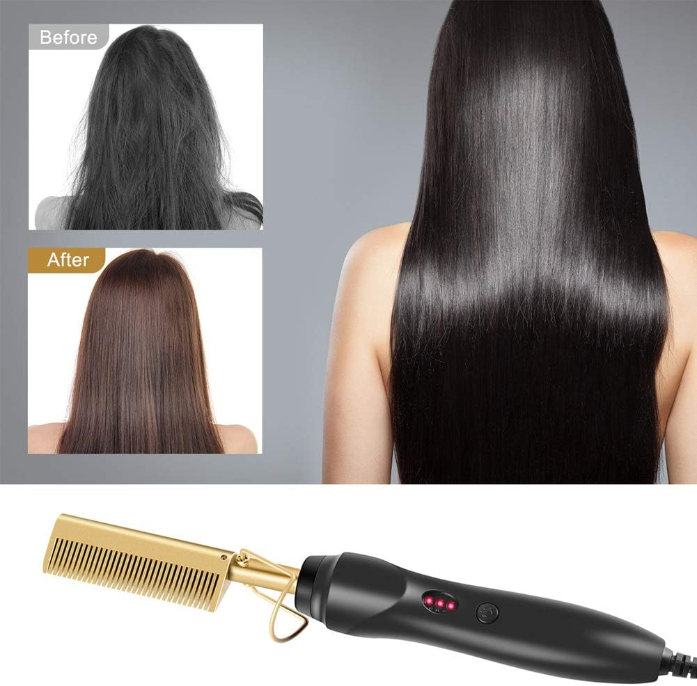 Goblinaduo Ceramic Electric Hot Hair Comb Straightener Wet Dry Use Beard Curved Straightening Heating Iron