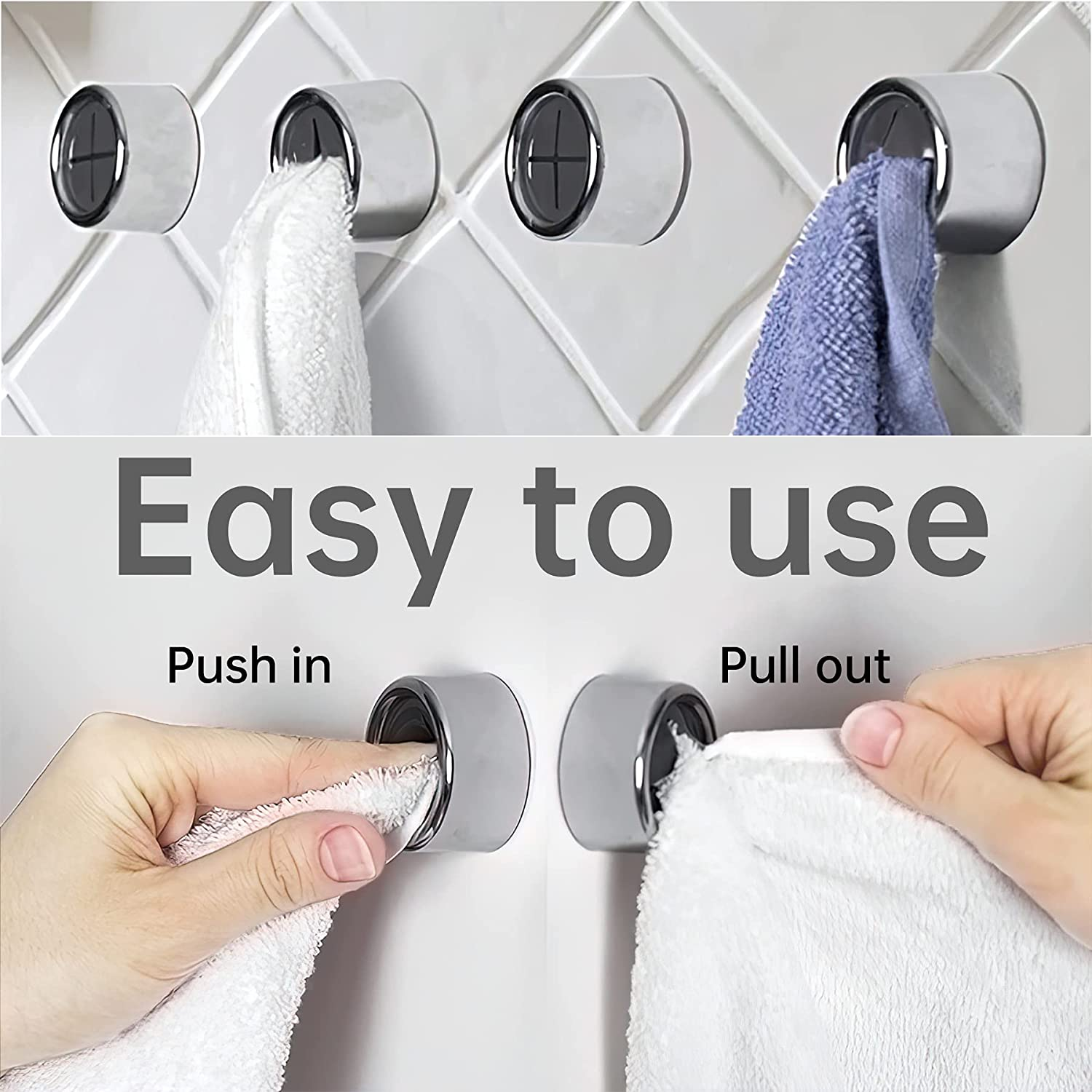 3 Pieces Kitchen Towel Hooks round Adhesive Dish Towel Hook Premium Chrome Finish & Easy Installation Wall Mount Hand Towel Hook Ideal as Bathroom, Shower or Outdoor Towel Holders image number 6