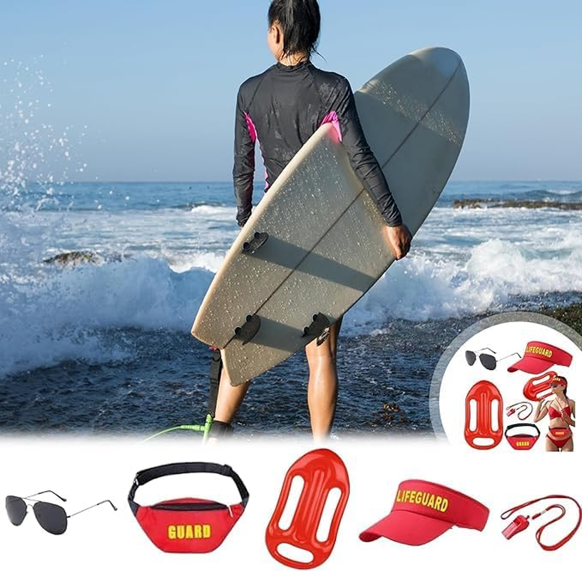 Lifeguard Costume Accessories,Cosplay Costume Men Women with Red Inflatable Rescue Aid, Baywatch Costume Accessory for Theme Party 5Pcs. image number 2
