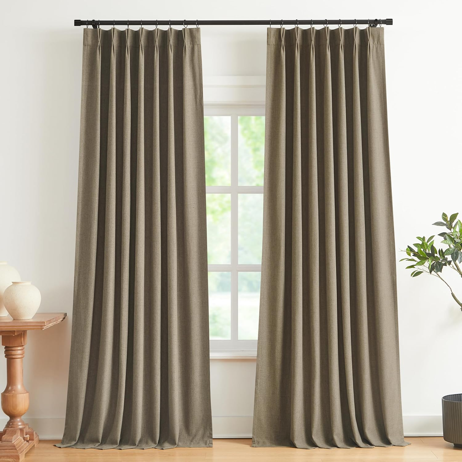 Vision Home White Pinch Pleated Full Blackout Curtains Thermal Insulated Window Curtains 63 Inch for Living Room Bedroom Room Darkening Pinch Pleat Drapes with Hooks Back Tab 2 Panel 40" Wx63 L
