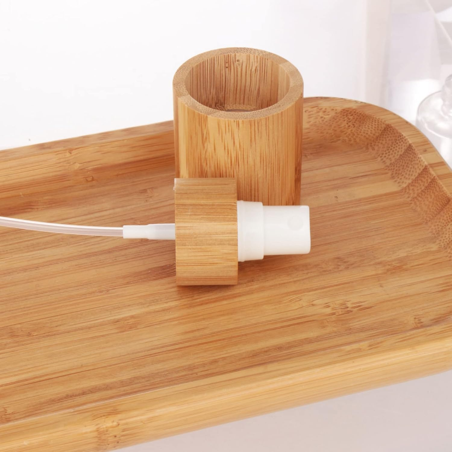 COSIDEA 4 Pcs Empty 4Oz /120Ml Bamboo Lid Frosted Glass Spray Bottle with Fine Mist Despenser Head for Liquid Perfume Toiletries Containers, Toner Bottles