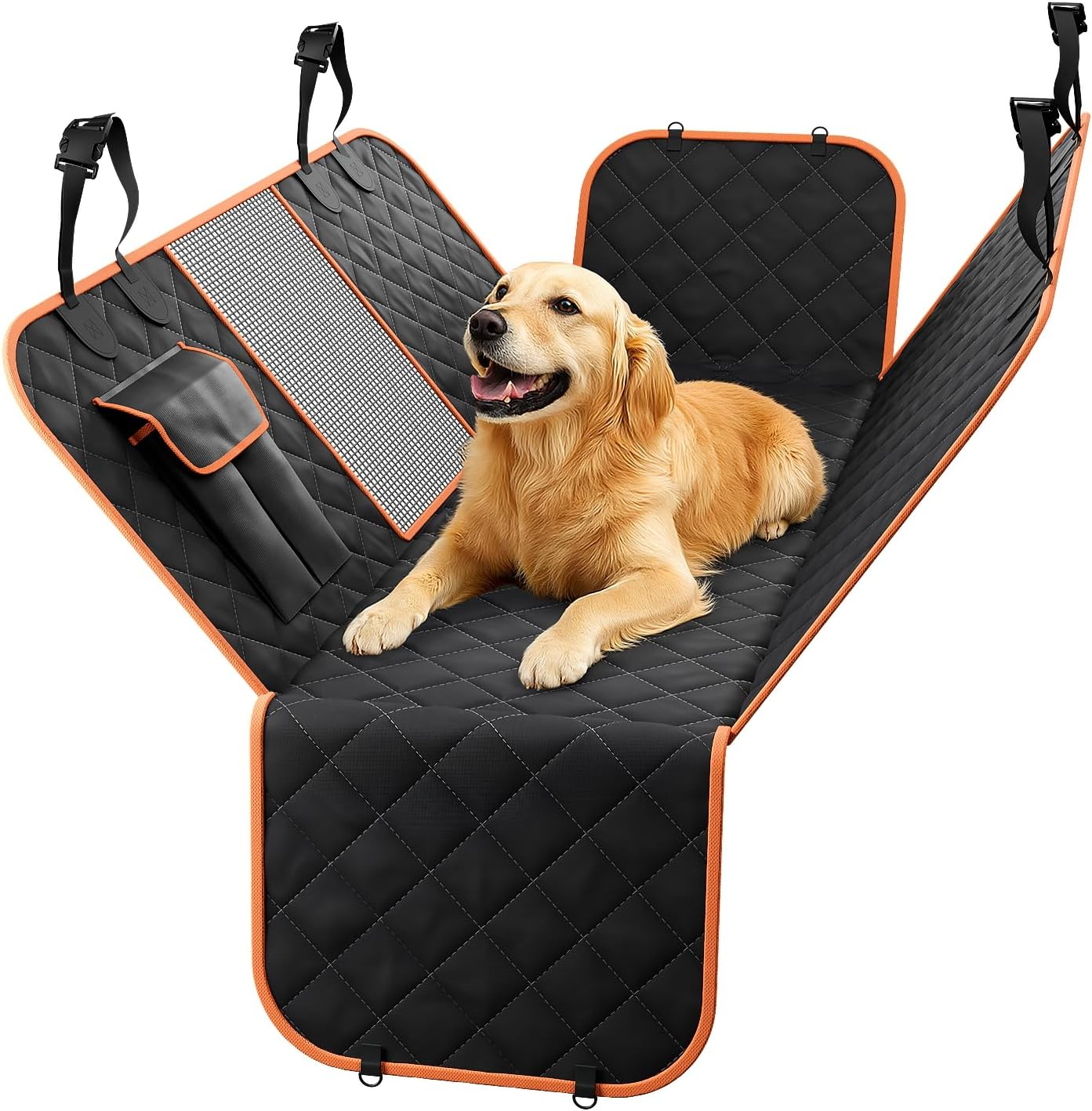 Dog Car Seat Cover,Large Space Back Seat Extender for Dogs,Waterproof Scratch Proof Nonslip Dog Hammock Soft Back Seat Covers with Mesh Visual Window & Side Flap for Cars Trucks and Suvs image number 5