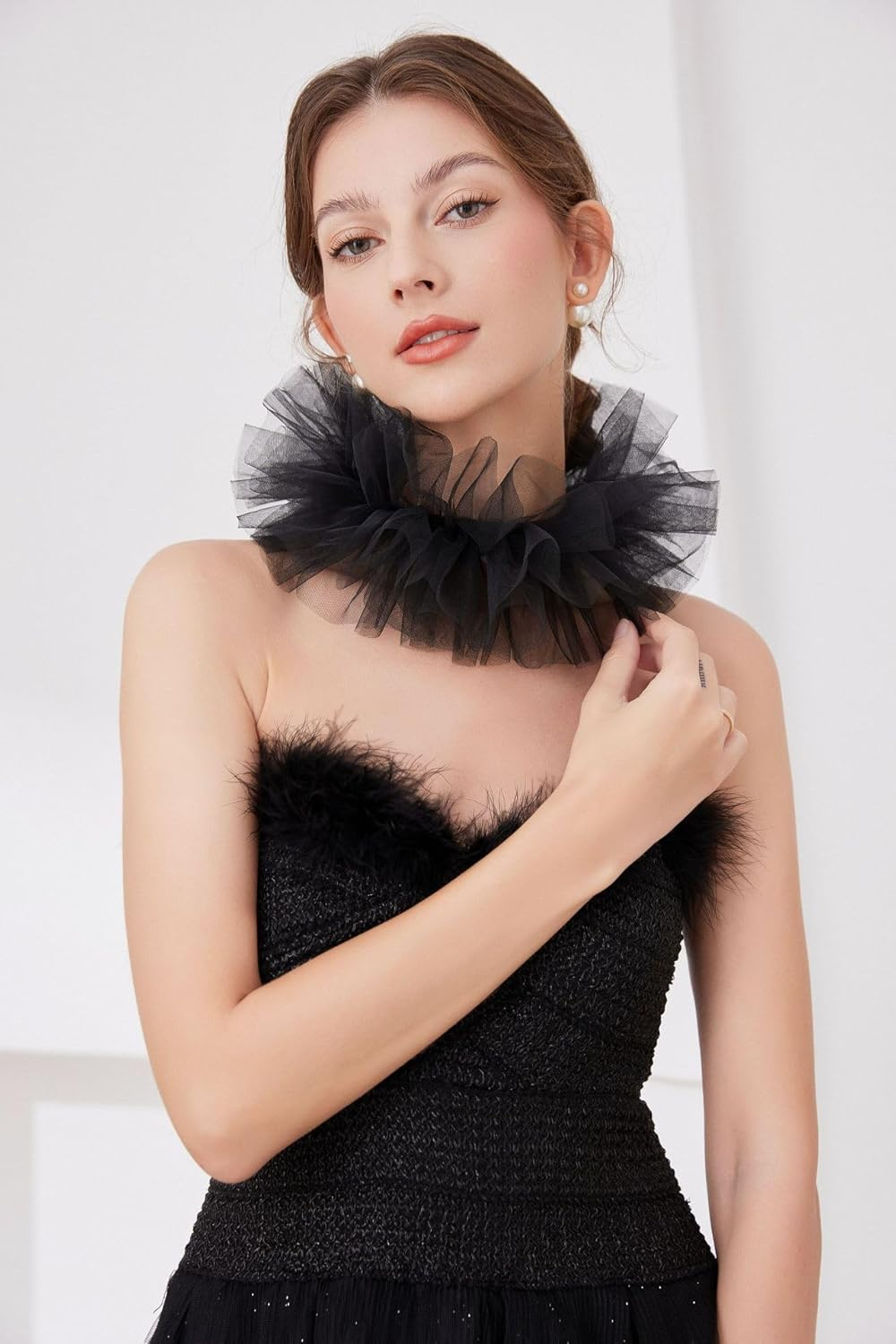 1 Pieces Halloween Mesh Neck Ruffle Neck Collar Retro Collar Accessories for Halloween Party Decorative Scarf image number 1