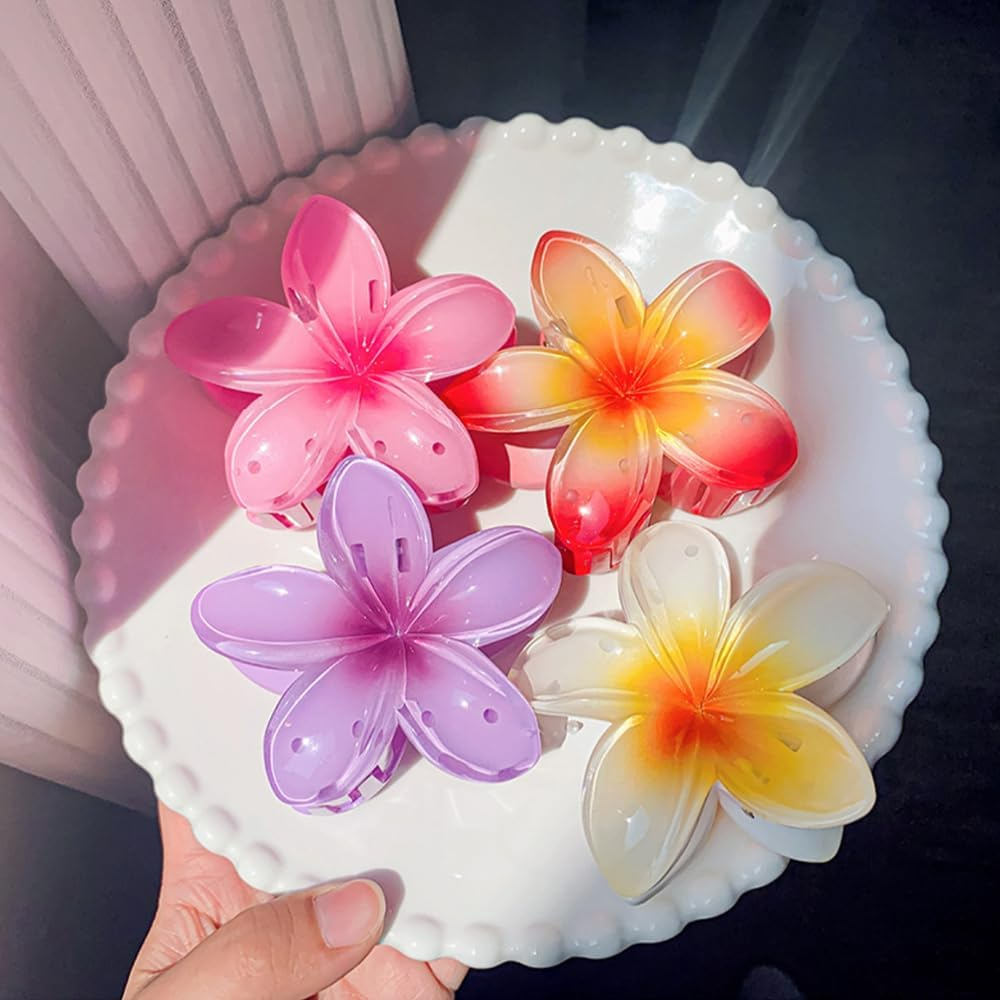 ZSPERKLA Pack of 4 Flower Hair Clips for Thick Thin Hair, Cute Acrylic Hair Clips, Non-Slip Large Hair Clips, Hair Styling Accessories for Women and Girls image number 2