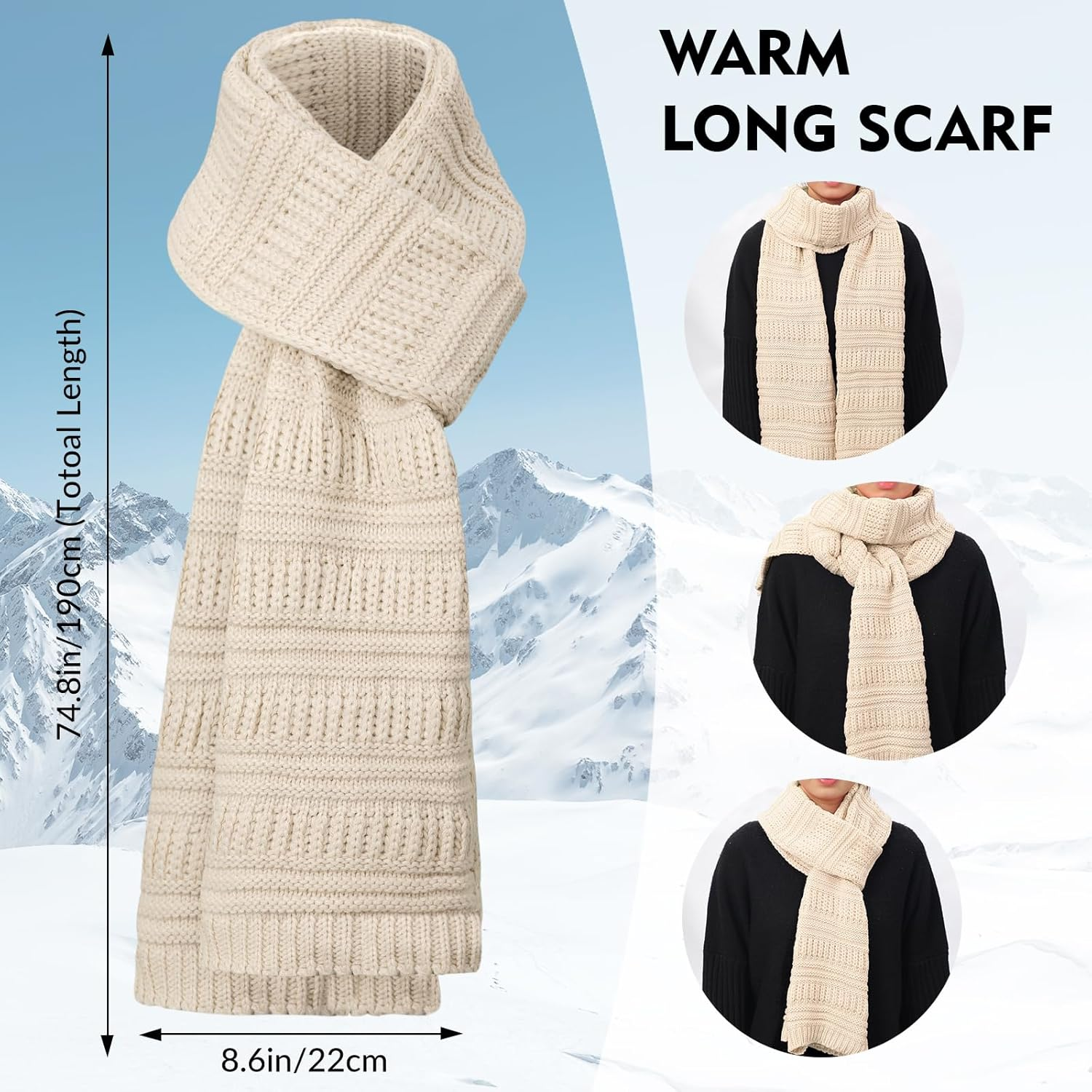 Winter Beanie Hat Scarf Gloves Set, Winter Clothes for Women, Fleece Lined Hats Touchscreen Gloves Thick Neck Warmer - Black image number 7