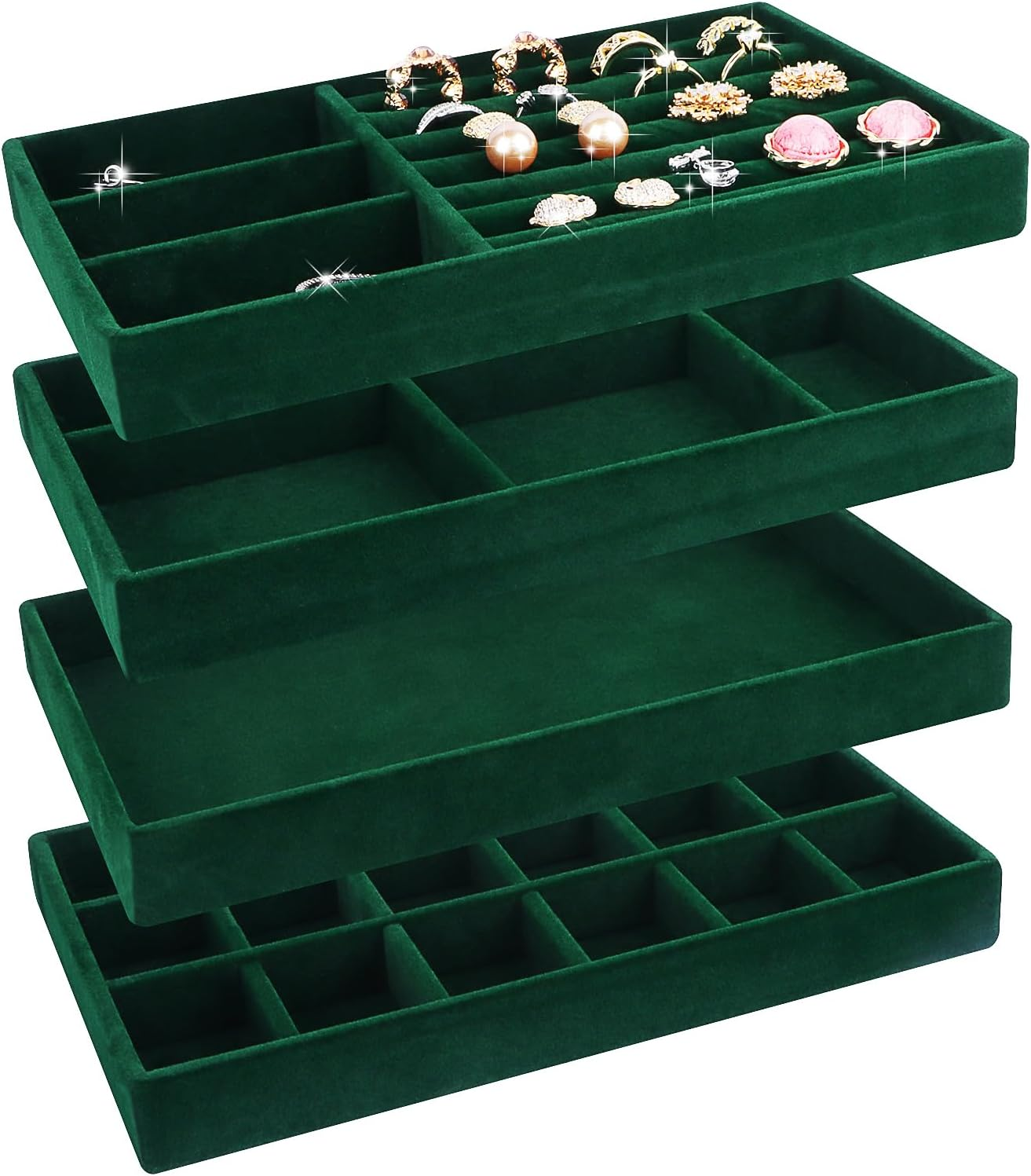 LWAIX Jewellery Organiser Drawers for Jewellery Storage System - 4 Pieces (Green)
