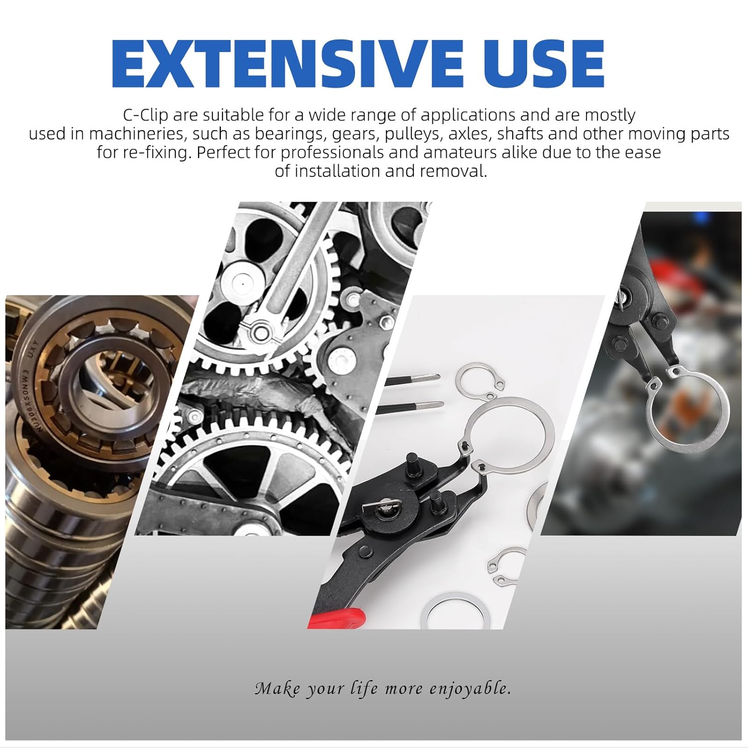 Glarks 211Pcs 21 Sizes C-Clip External Retaining Rings Assortment Set, 304 Stainless Steel 4MM-28MM Snap Ring Shop Assortment Circlip Retainer Rings with a Tweezer for Axles, Shafts and Moving Parts image number 2