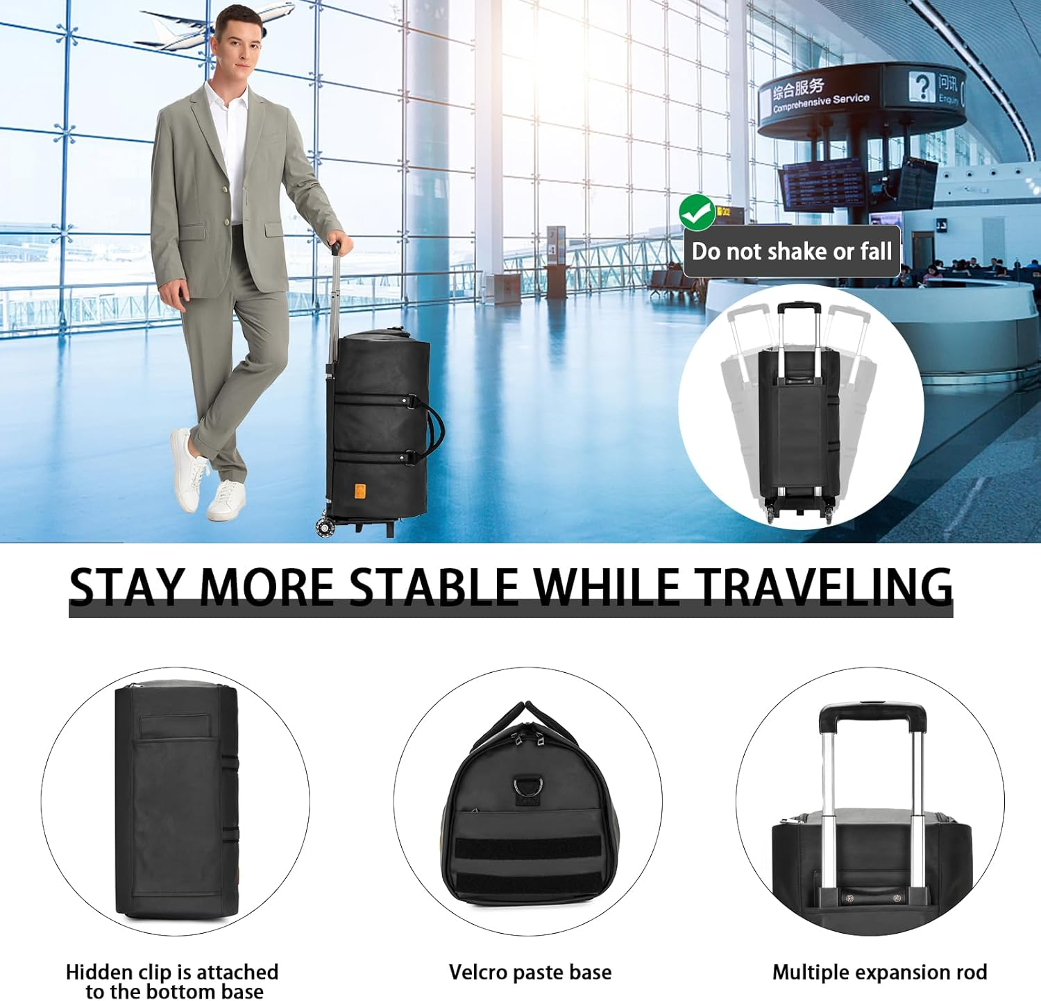 Seyfocnia Rolling Garment Bag,Wheeled Garment Bag for Travel with Wheels Overnight Bags with Wheels Carry on Garment Bag with Shoe Compartment Suitcase Convertible Garment Duffle Bag, Black, Classic image number 5