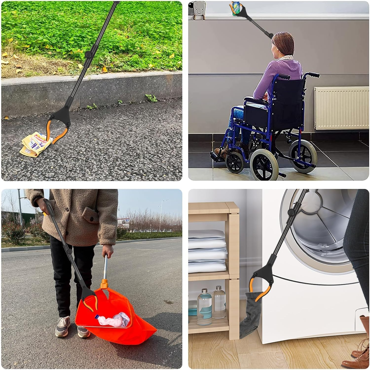 Reacher Grabber Tool, 32" Foldable Grabber Reacher for Elderly, Lightweight Extra Long Handy Trash Claw Grabber, Reaching Assist Tool for Trash Pick Up, Litter Picker, Arm Extension with Shoehorn, Long Reaching Grabber, Designed with Magnet(Black) - Full Blue image number 5