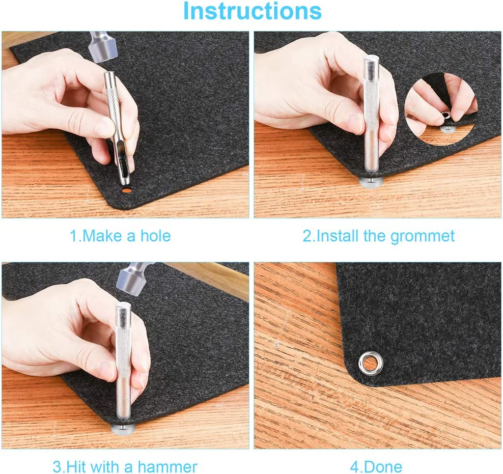 100 Sets Grommet Kit, Thickened Grommets Eyelets 1/4 Inch, Silver Metal Eyelet, Grommet Tool Kit for Leather, Fabric, Tarp, Shoes, Clothing, with 3PCS Installation Tools