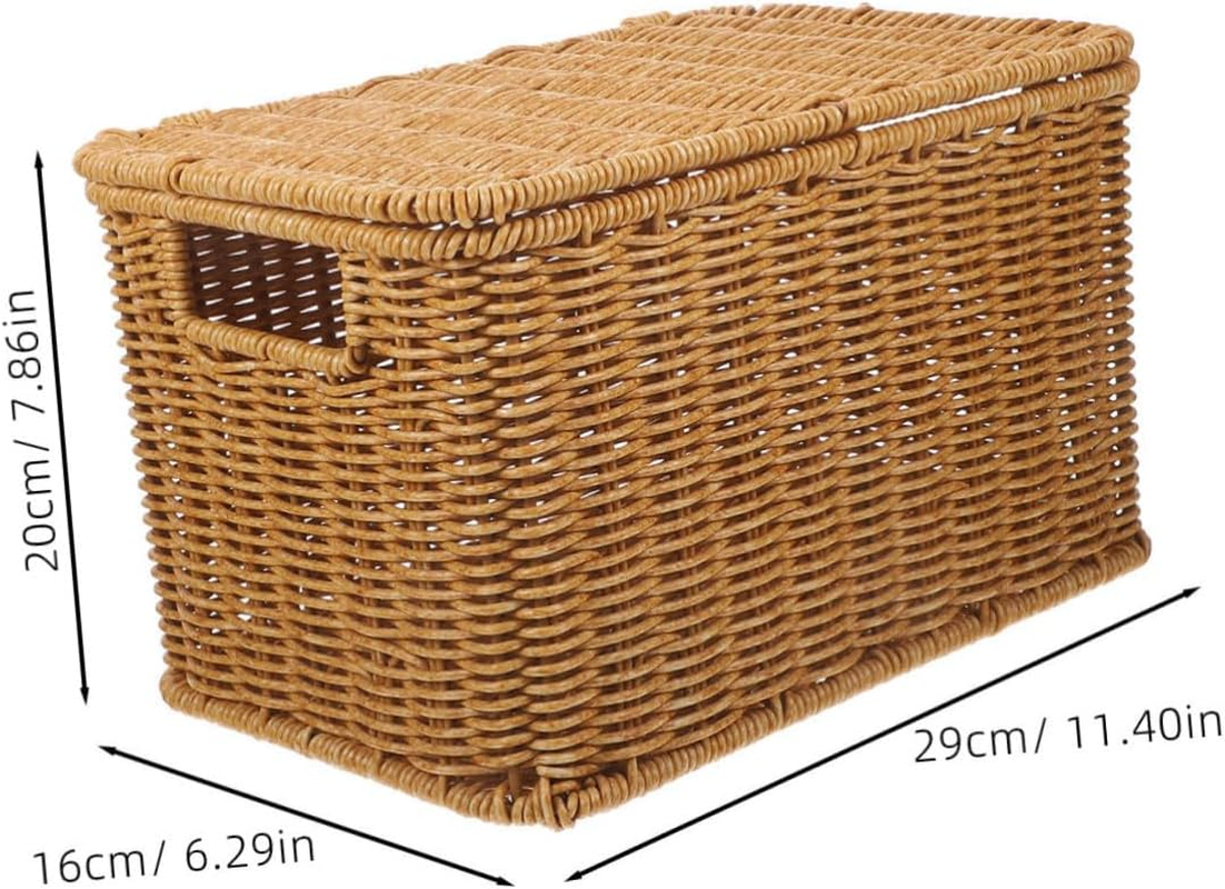 BUTIFULSIC Woven Storage Basket with Lid Multipurpose Household Organizer for Clothes Sundries Handcrafted Rattan Box for Bedroom and Living Small with Handles image number 2
