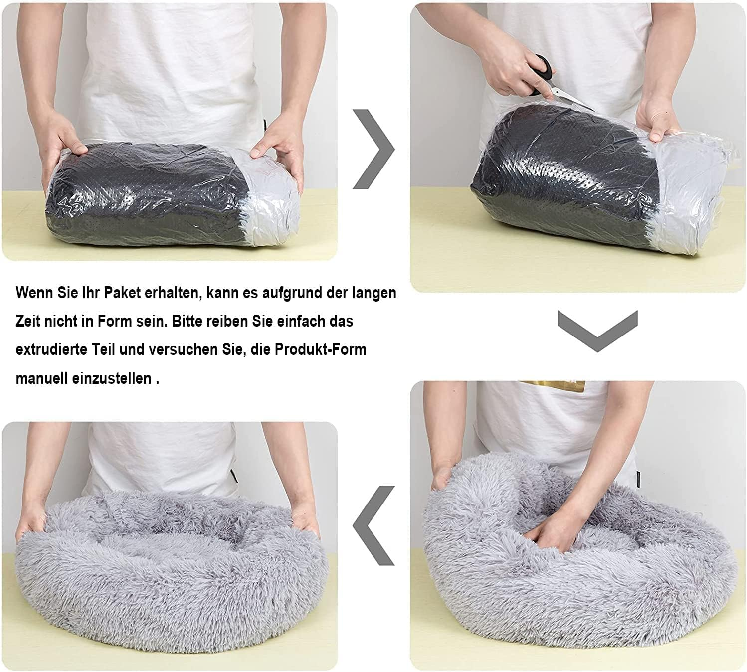 Pet Bed for Cats and Dogs, Doughnut Shape Small Dog Bed Soft Cat Sleeping Bed, Dog round Plush Dog Bed Cat Bed, Portable Warm Soft Comfortable Dog Sofa (Diameter 50 Cm, Light Grey) image number 1