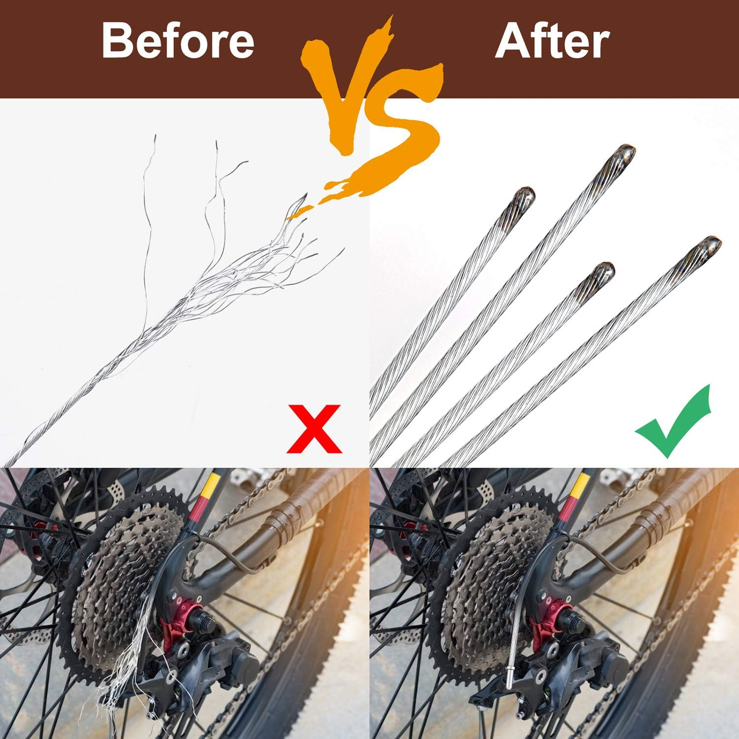 4PCS Premium Bike Brake Cable Set,Universal Standard Bicycle Brake Cable, Professional Bicycle Brake Line for Front and Rear Mountain MTB or Road Bikes,Include Free Cable Cap End Crimps Accessories 2M image number 1