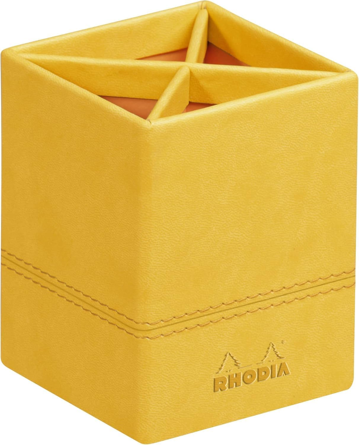 RHODIA 318816C - Anise Pencil Pot - 8X8X11 Cm - Orange Saddle Stitching - Faux Leather Exterior - Rhodiarama Home Office Collection - Office Organization & Design Storage