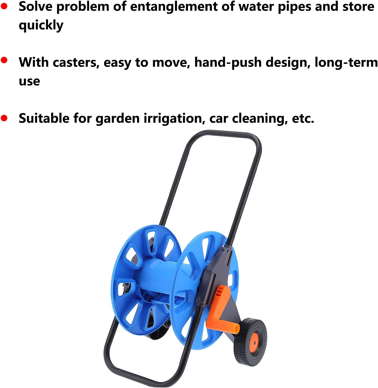 Garden Hose Reel Cart, Outdoor Water Hose Cart for Storing 50M G1/2 Hose, Portable Hand Push Water Pipe Storage Rack with Wheels for Gardens, Courtyards, Lawns, Pastorals image number 1