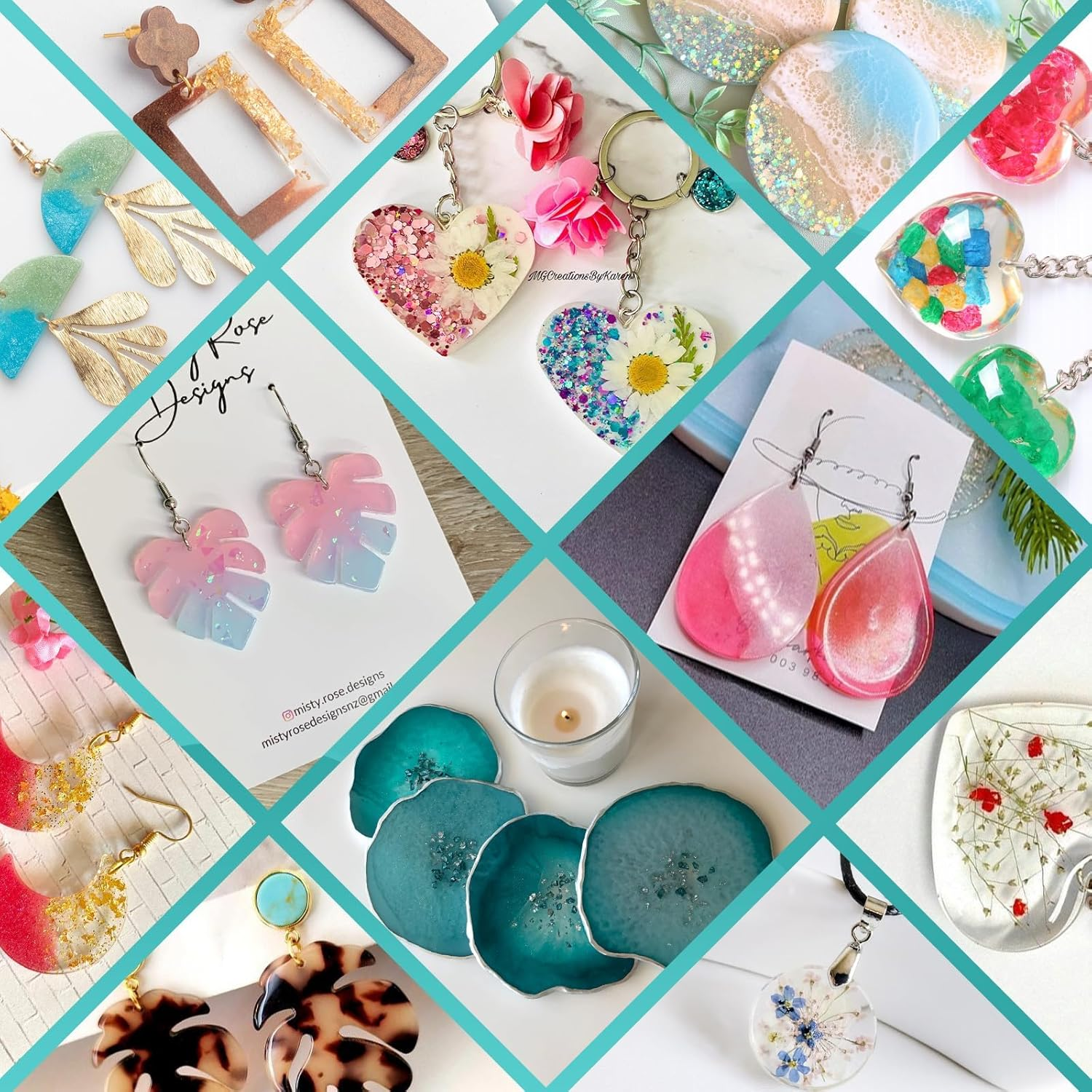 Teexpert Epoxy Resin Kits for Beginners, 8.8OZ Crystal Clear Epoxy Resin Starter Kit with Jewelry Coaster Earring Resin Moulds, Pigments, Resin Accessories, Gift Box, Complete Casting Resin Jewellery Making Kit for Art & Craft image number 3