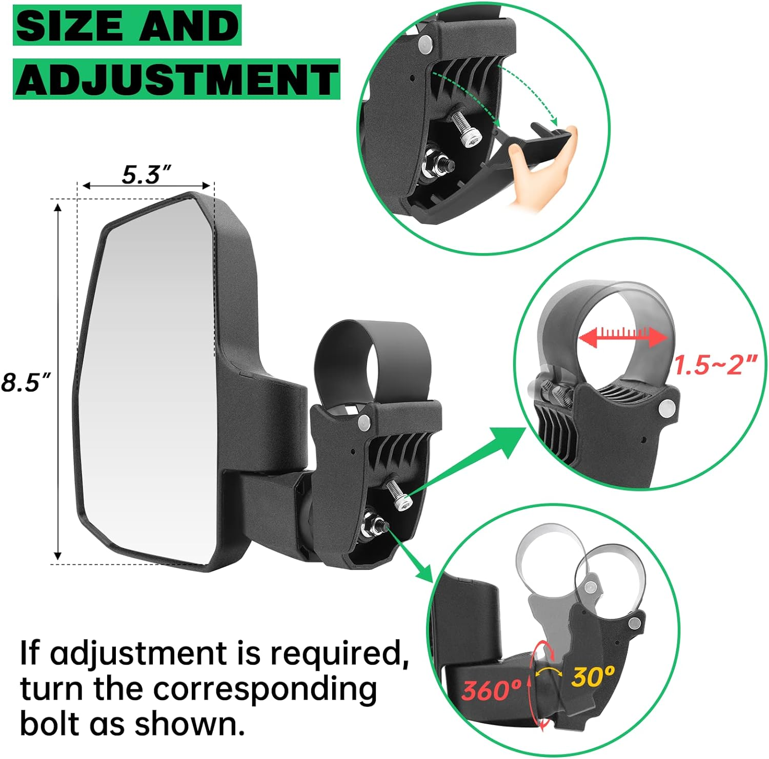 UTV Side Mirrors,You No Longer Need to Adjust by Hand,Innovative Automatic Reset Function,For 1.5"-2.0" Roll Cage,Compatible with Polaris Rzr,Can Am Maverick,Honda Pioneer Sxs,Kawasaki Mule image number 4
