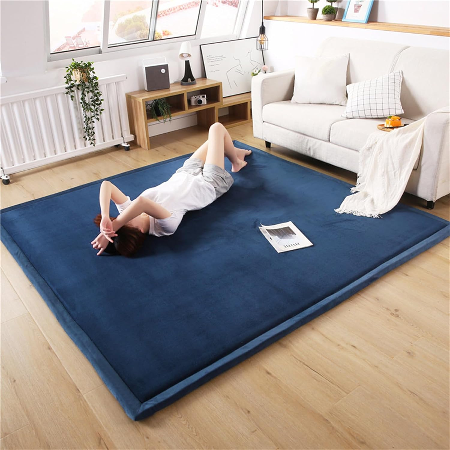 Kid'S Coral Velvet Play Mat Area Rugs, Thick Carpet Crawling Mat Modern Soft Area Rug for Nursery Baby Toddler Children Kids Room, Yoga Mat Exercise Pads (Deep Blue, 80X200Cm) image number 6