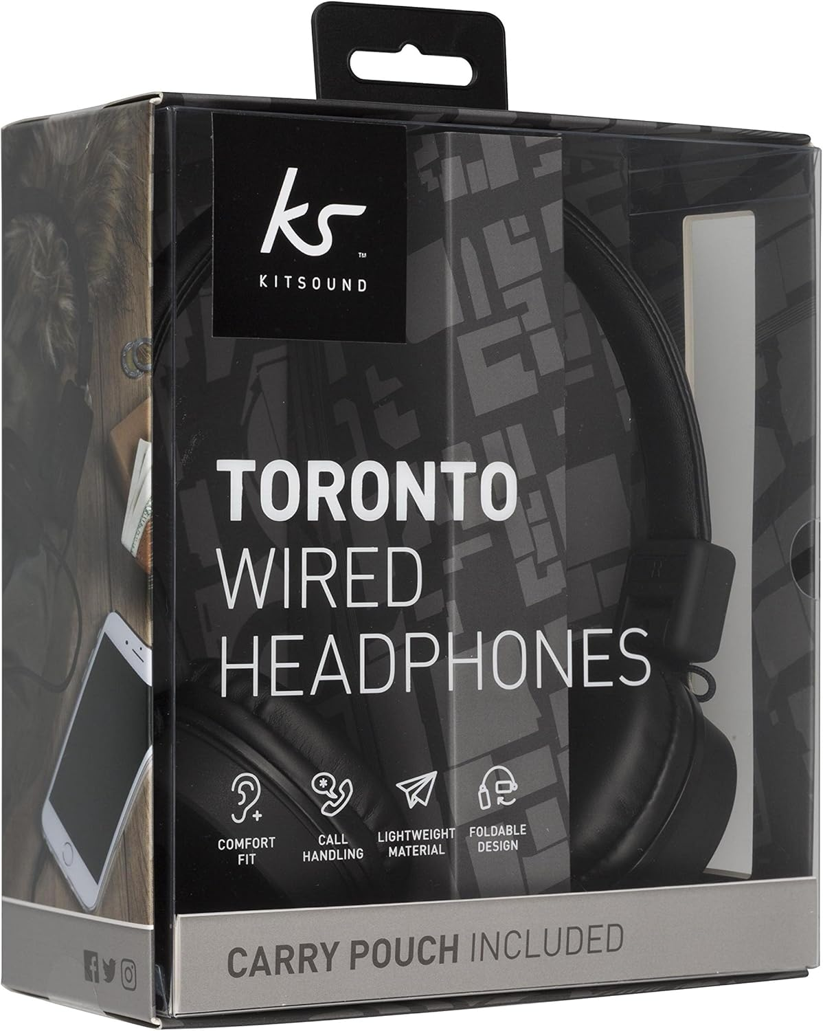 Kitsound Kit Sound Toronto Travel Wired Overhead Headphone Black KSTORBK image number 3