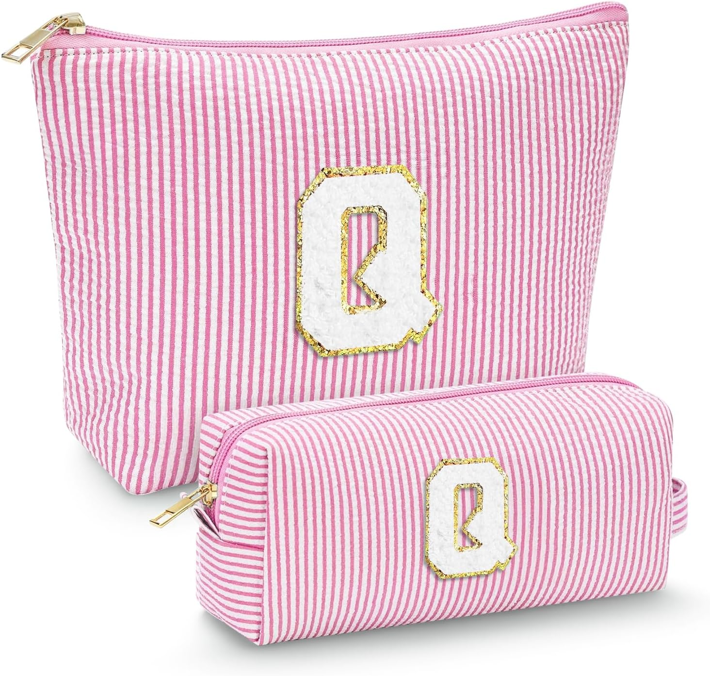 LIAN Makeup Bag Set Initial Cosmetic Bags Travel Toiletry Bags for Women Teen Girls Friend Birthday Gifts Personalized Gifts(Pink-M)