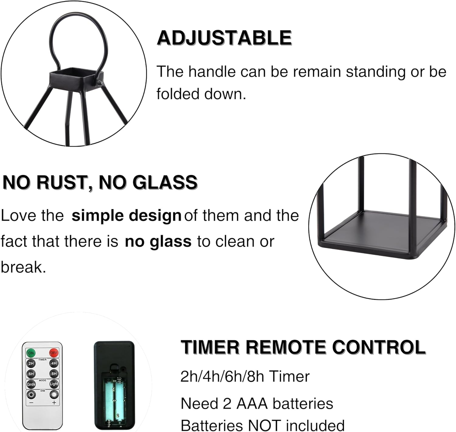 Perfnique Modern Farmhouse Lantern Decor, 39Cm X 11Cm Set of 2 Metal Lanterns, 2 LED 6Hr Timer Flickering Flameless Candles, Lanterns Decorative for Outdoor Decor, Home, Indoor, Patio (Black) image number 2