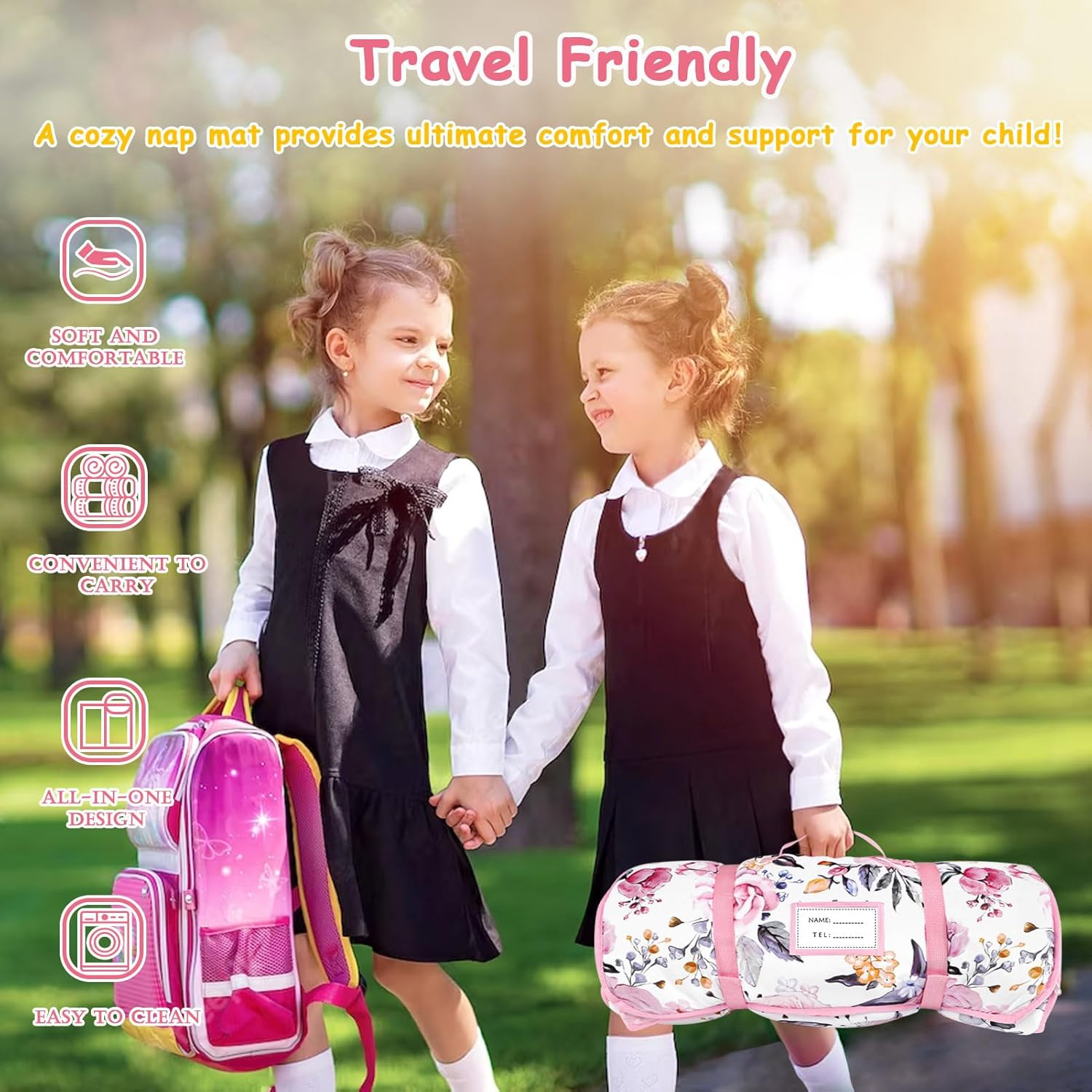 Toddler Nap Mat with Removable Pillow and Soft Dot Minky Blanket image number 5