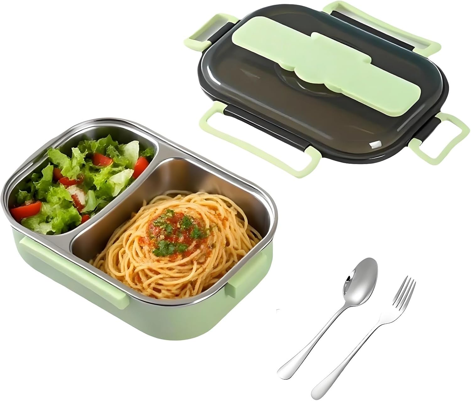 ZOUHUALU Insulated Lunch Box for Adults & Kids, 2-Compartment Thermal Hot Lunch Box with Cutlery, Leak-Proof & Microwave Safe Food Container for School, Office, Work image number 6