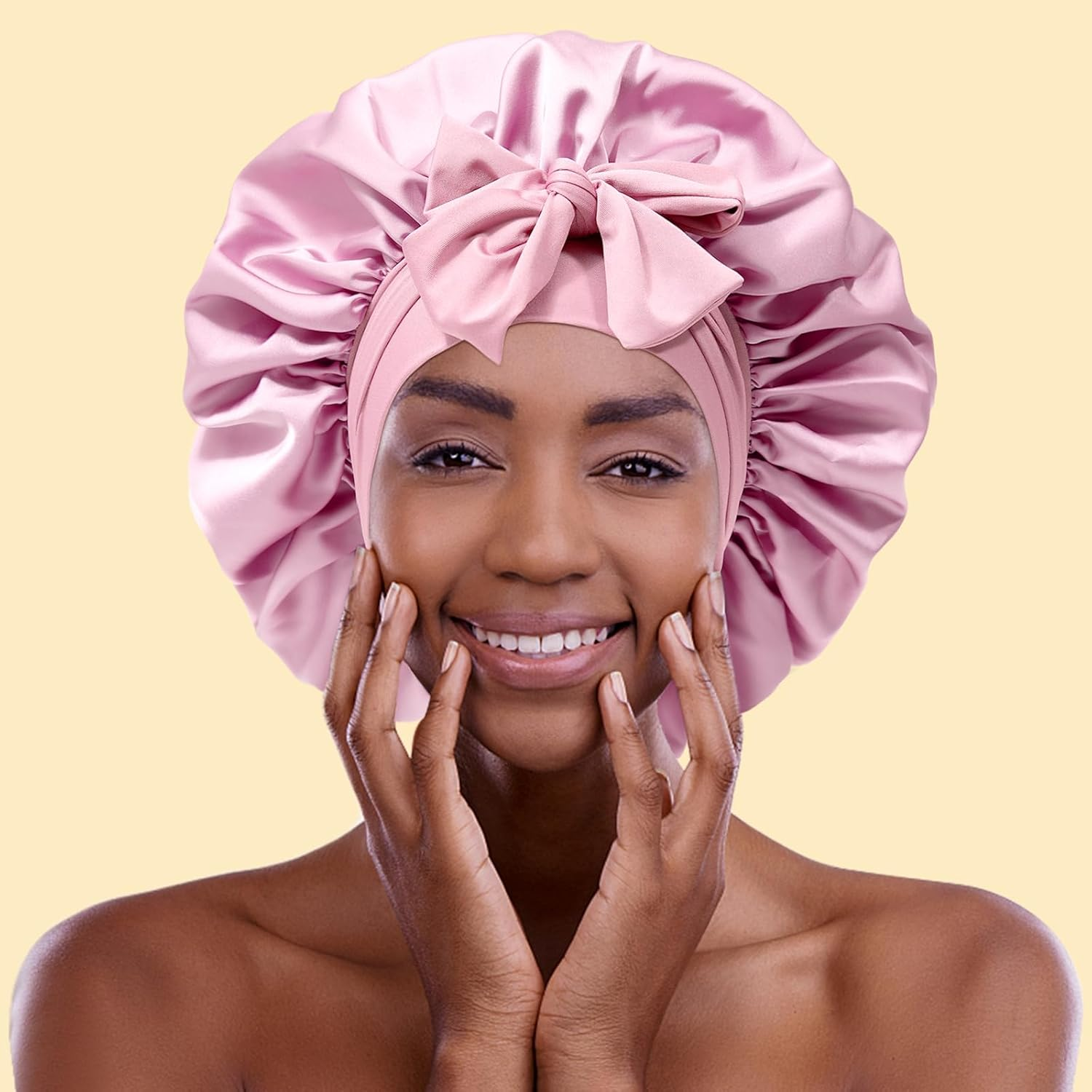 Satin Bonnet for Women Hair Bonnet for Sleeping Large Double Layer Silk Sleep Cap with Wide Elastic Band Hair Cap Sleeping