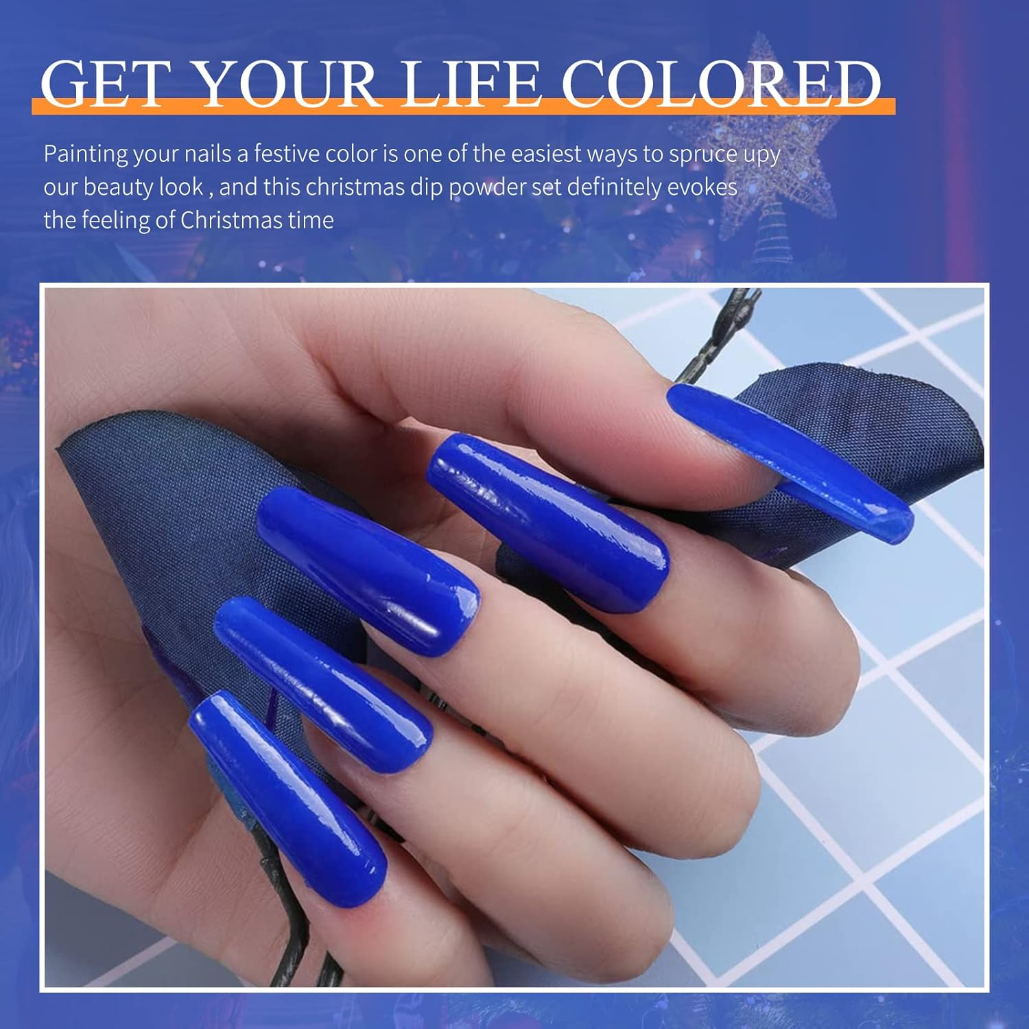 Royal Blue Dip Powder Nails - Long-Lasting Dipping Nails, No UV Light Needed, 28G/Box (ND064B-WD13) - Bright Blue image number 2