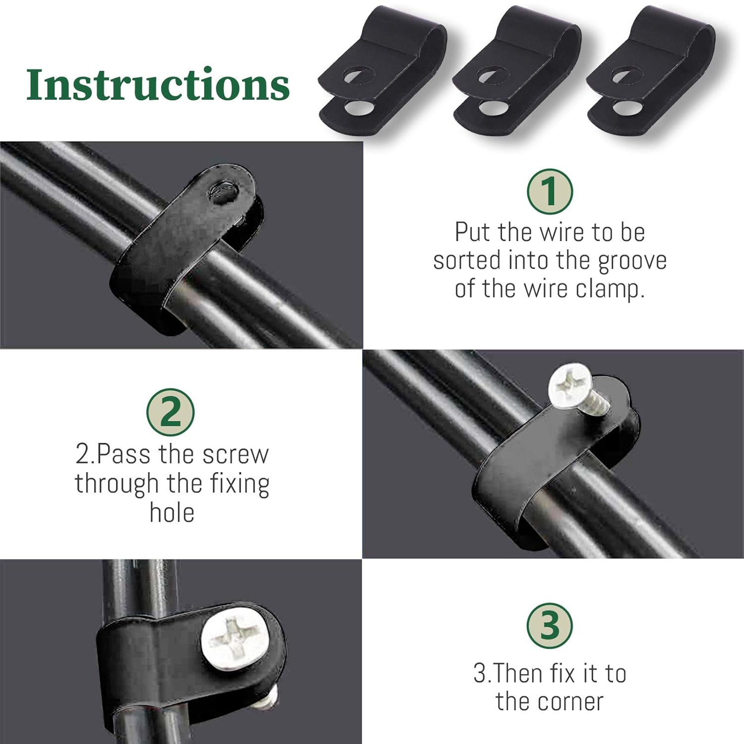 Keadic 60 Pieces 1/4 Inch Black Nylon Cable Clamps with Stainless Steel Screws, R-Type Mounting Cord Fastener Wire Clamps for Wire Pipe Management image number 3