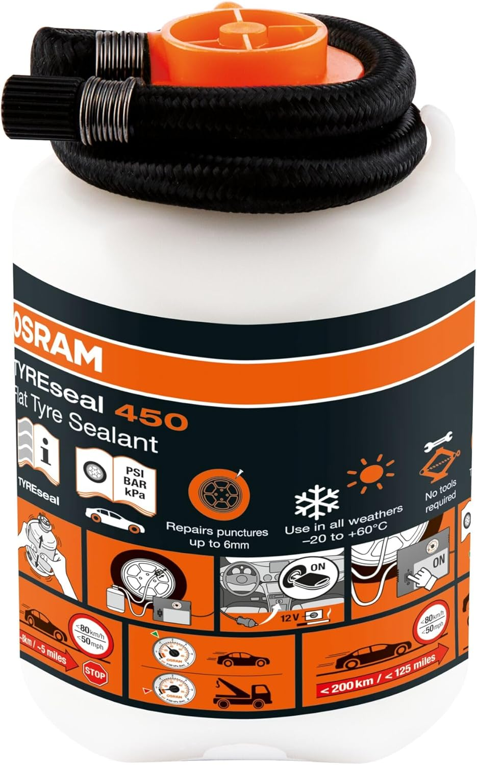 OSRAM Tyreseal Kit, Tyre Sealant 450 Ml and Analogue Tyre Compressor, Tyre Repair Kit, Repair in 10 Minutes image number 1