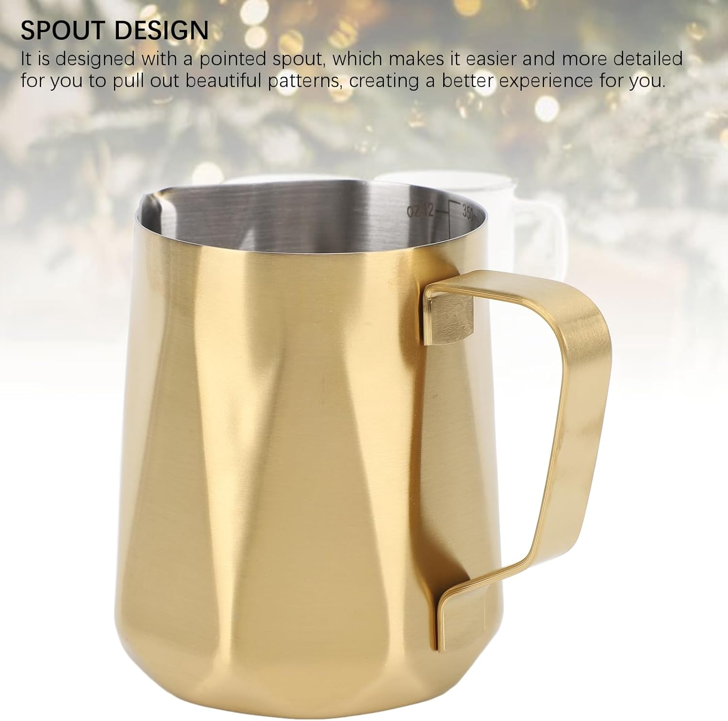 Milk Frothing Pitcher, Stainless Steel Long Handle Milk Frothing Jug, Stainless Steel Espresso Coffee Bar Accessories Tools for Making Coffee, Teapot, Milk Cup (350Ml Gold Plated) image number 3