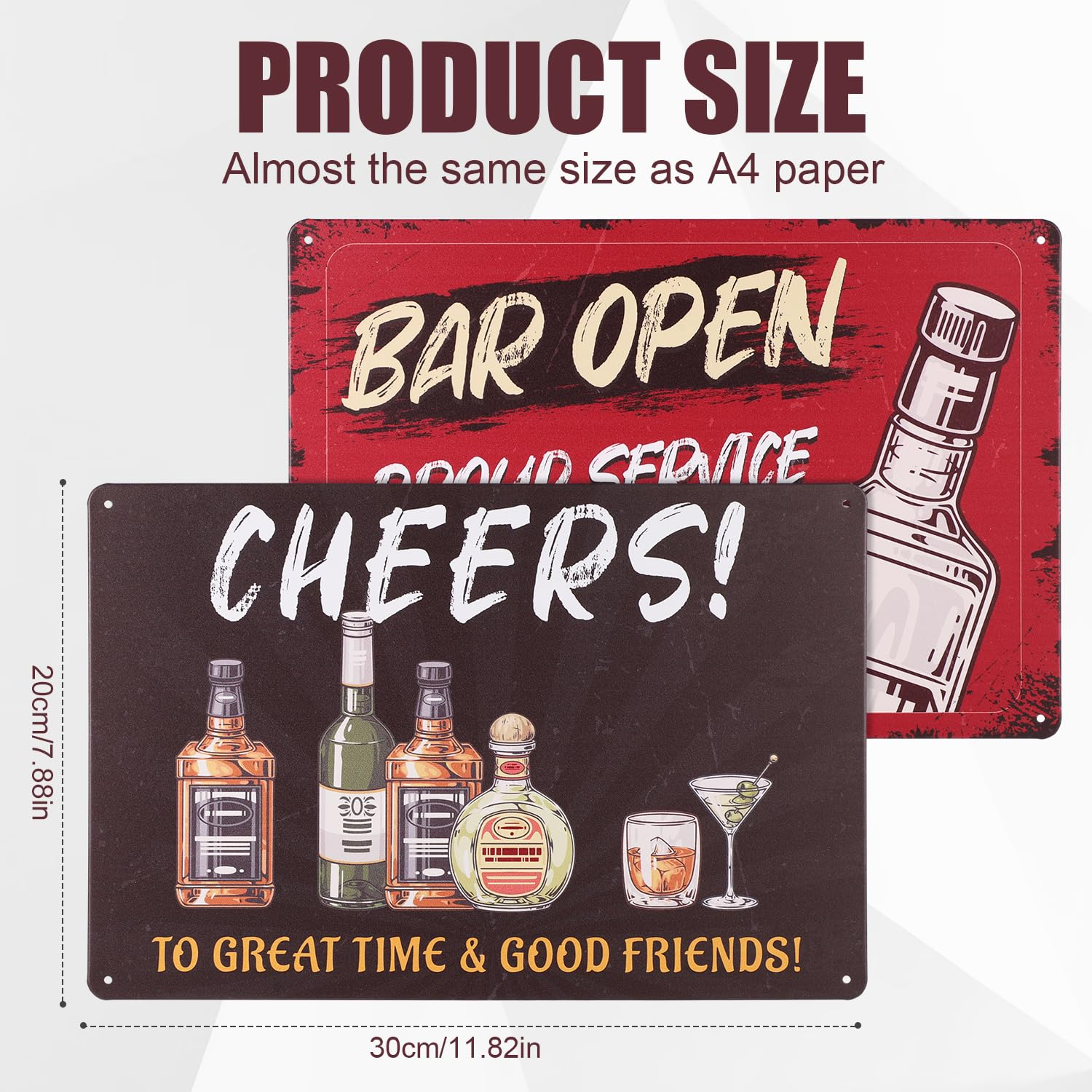 NQEUEPN 2Pcs Bar Signs, 8X12In Bar Open Sign & Cheers Sign Cheers to Good Time & Good Friends Metal Home Bar Decor Vintage Pub Decorations Funny Gifts for Home Retro Bar Shop Cave Wall image number 5