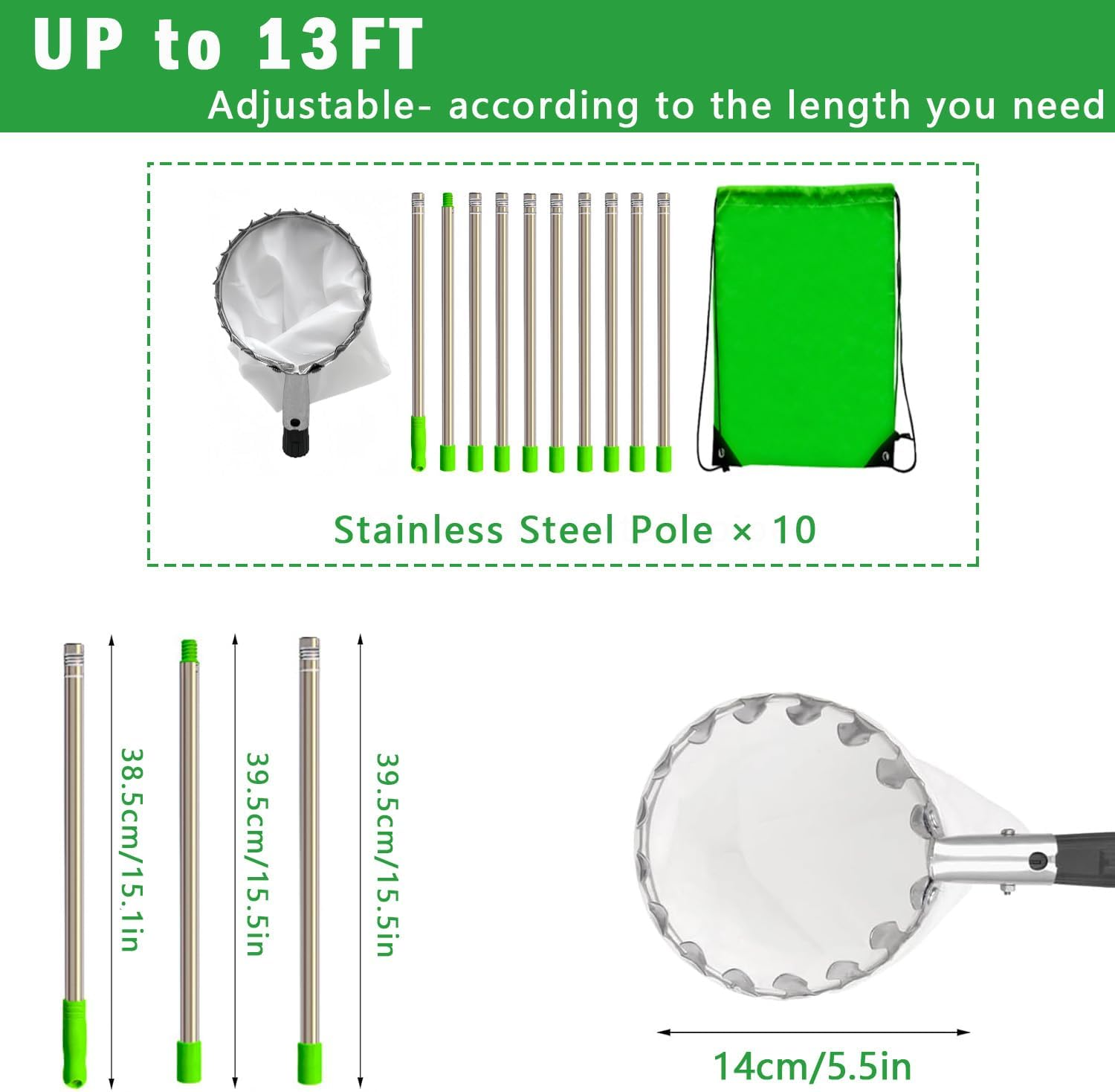 Fruit Picker Pole with Basket, 13 FT Adjustable Pole with Soft Bag for Apple, Pear, Lemon, Orange, Apricot, Mango, Limes, Nectarines, Grapefruit, Plums, Cherry, Persimmons Tree Picker image number 5