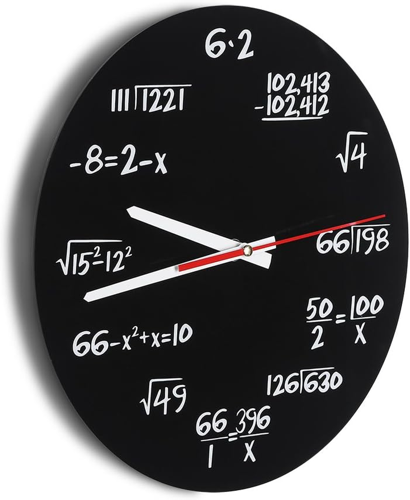 Creative Math Wall Clock Acrylic Funny Mathematical Formulas Clock Pop Quiz Clock Black and White Unique Math Equation Clock for Classroom, Home, Office image number 3