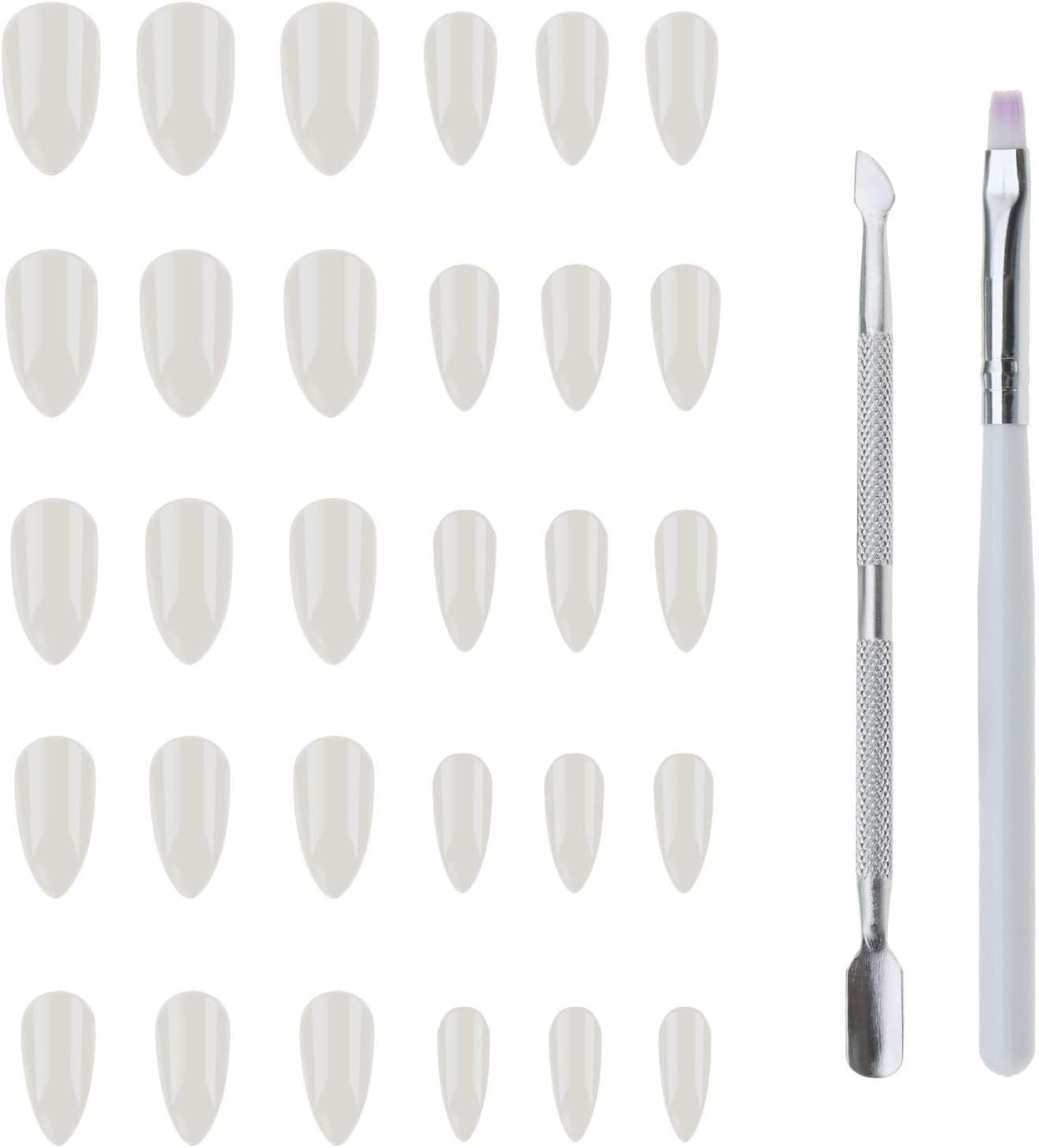 500Pcs False Nail Tips Natural Almond Acrylic Full Cover Fake Nails with Flat Brush Pen Cuticle Pusher DIY Nail Manicure Tool