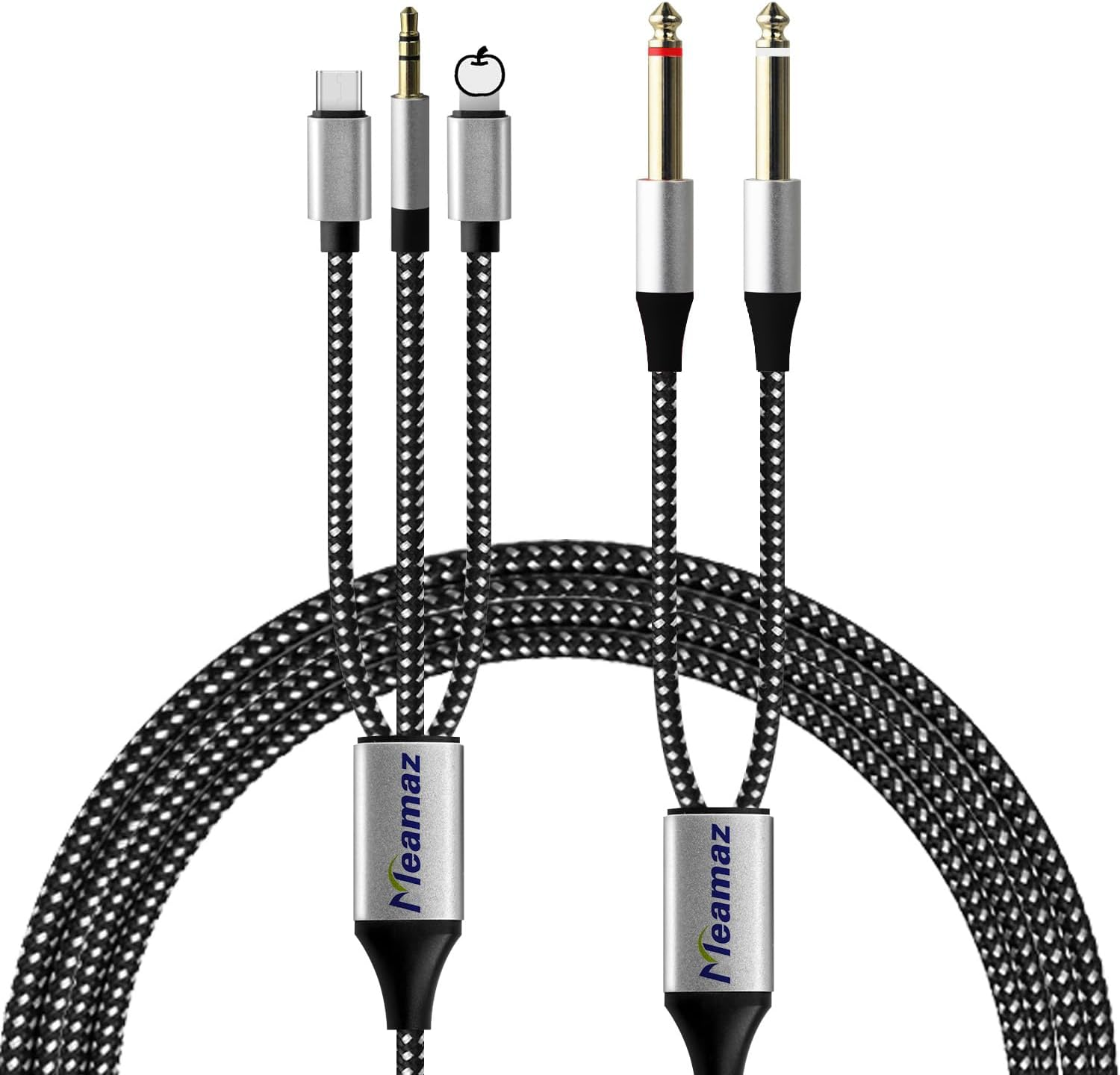 Meamaz 6.56FT Mfi Certified Lightening to Inch Audio Adapter Cable, within to USB C, 3.5Mm to TS Adapter, DAC Chip Include, 3-In-1 Stereo Cable for Headphone AMP (Lightening Compatible)