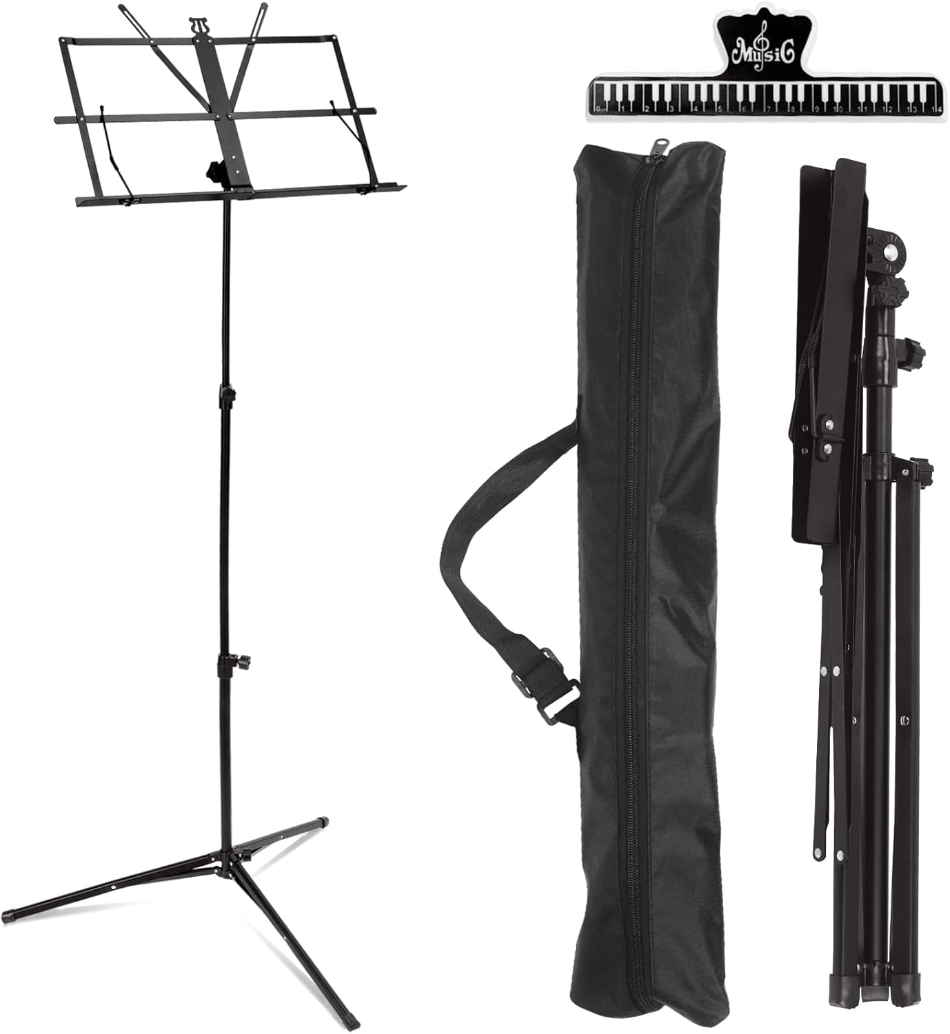 Rustark 1 Pack Sheet Music Stand Reinforced Portable Music Stand Desktop Book Stand Foldable Height-Adjustable Music Stand with Bag for Instrumental Performance Travel image number 4