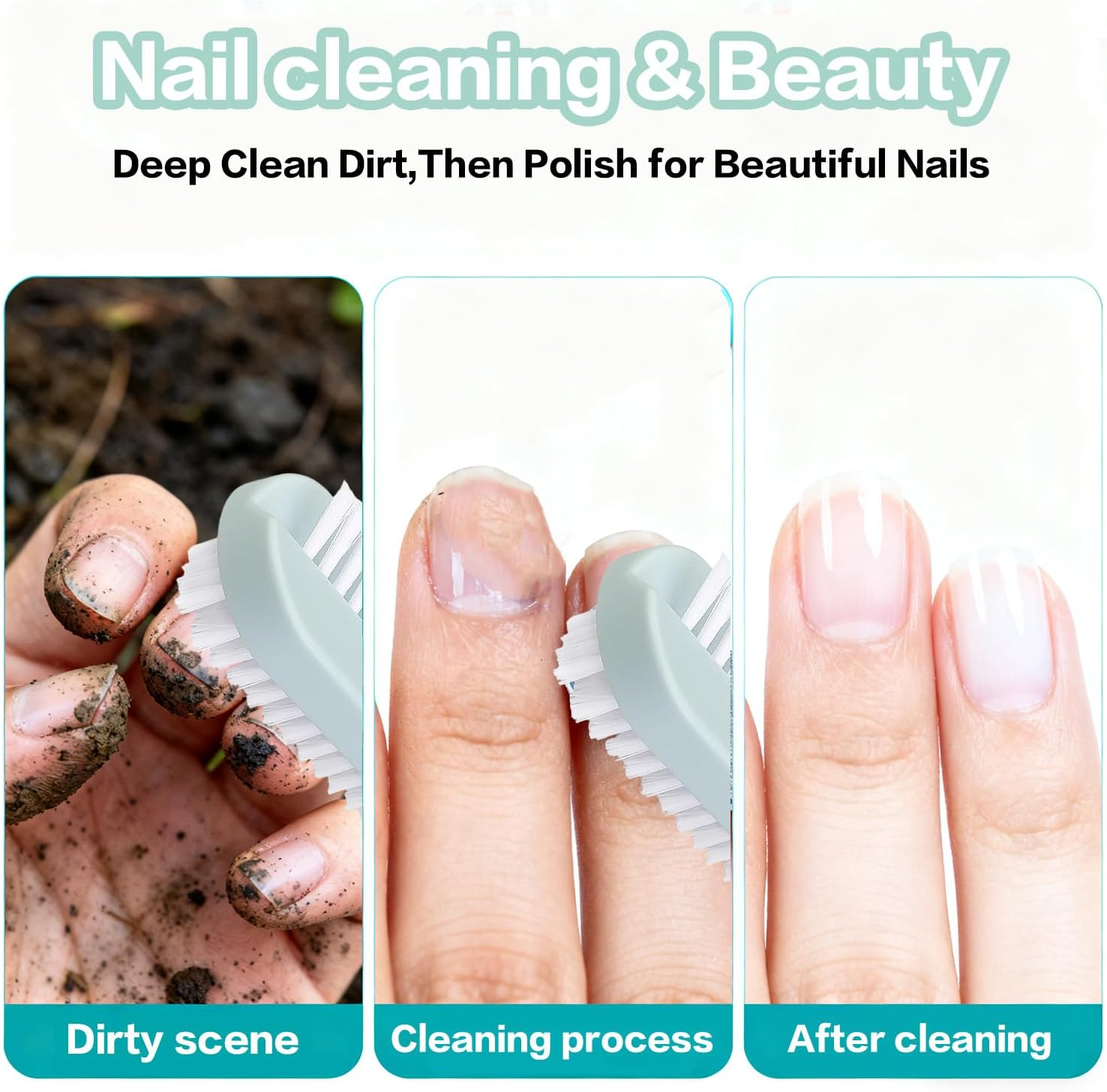 Nail Brush for Cleaning Fingernails Set - 3Pcs Two Sided Nail Scrubber Brushes and 1Pcs Stainless Steel Long Toe Nail File for Thick Nails, Efficient Nail Care Tool image number 4