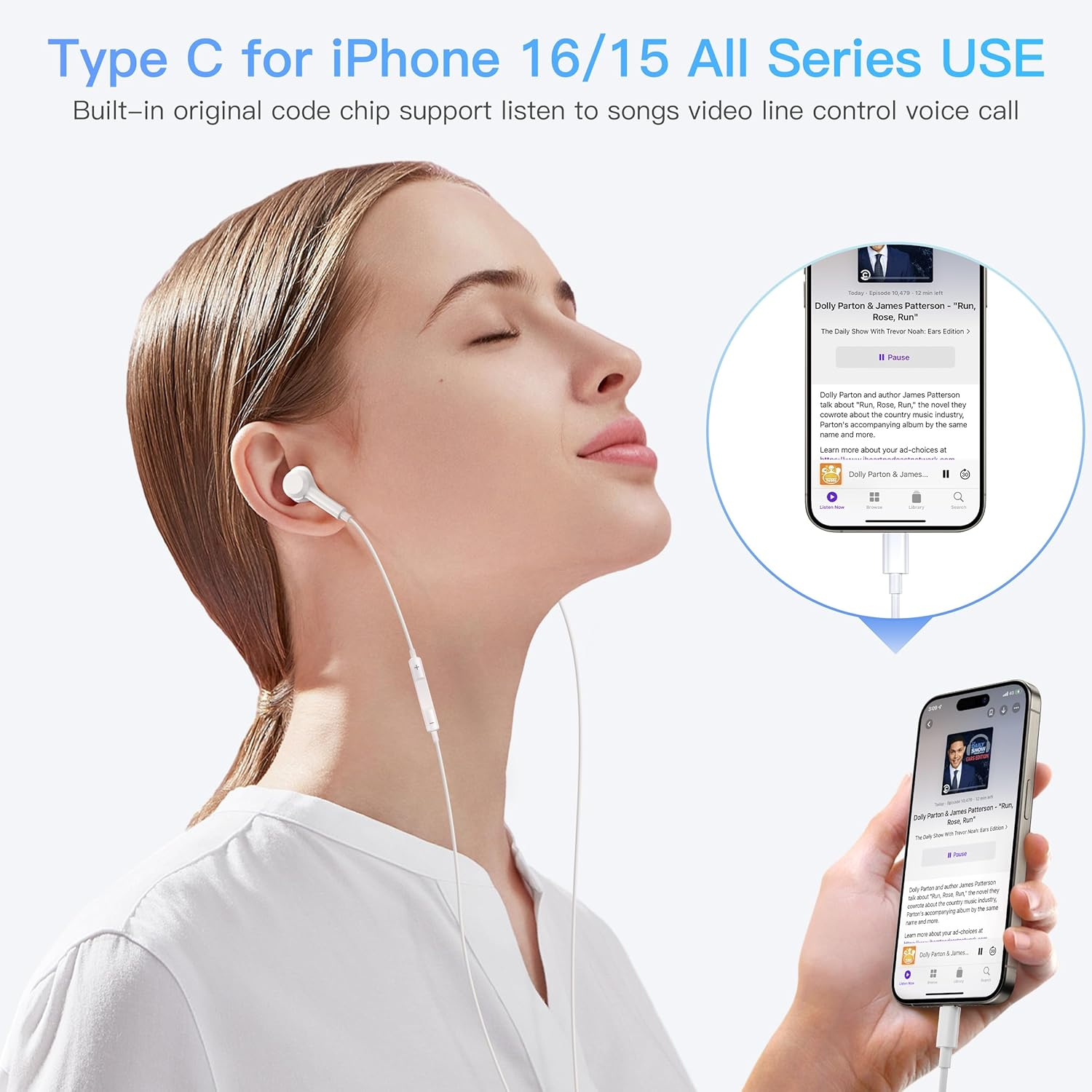 USB C Earphones for Iphone 16 Pro Max/16 Pro/16 Plus,  Wired Headphones [Mfi Certified] USBC Headphones for Iphone 16 with Mic & Volume Control Hifi Stereo Earbuds for Iphone 15/Ipad Pro