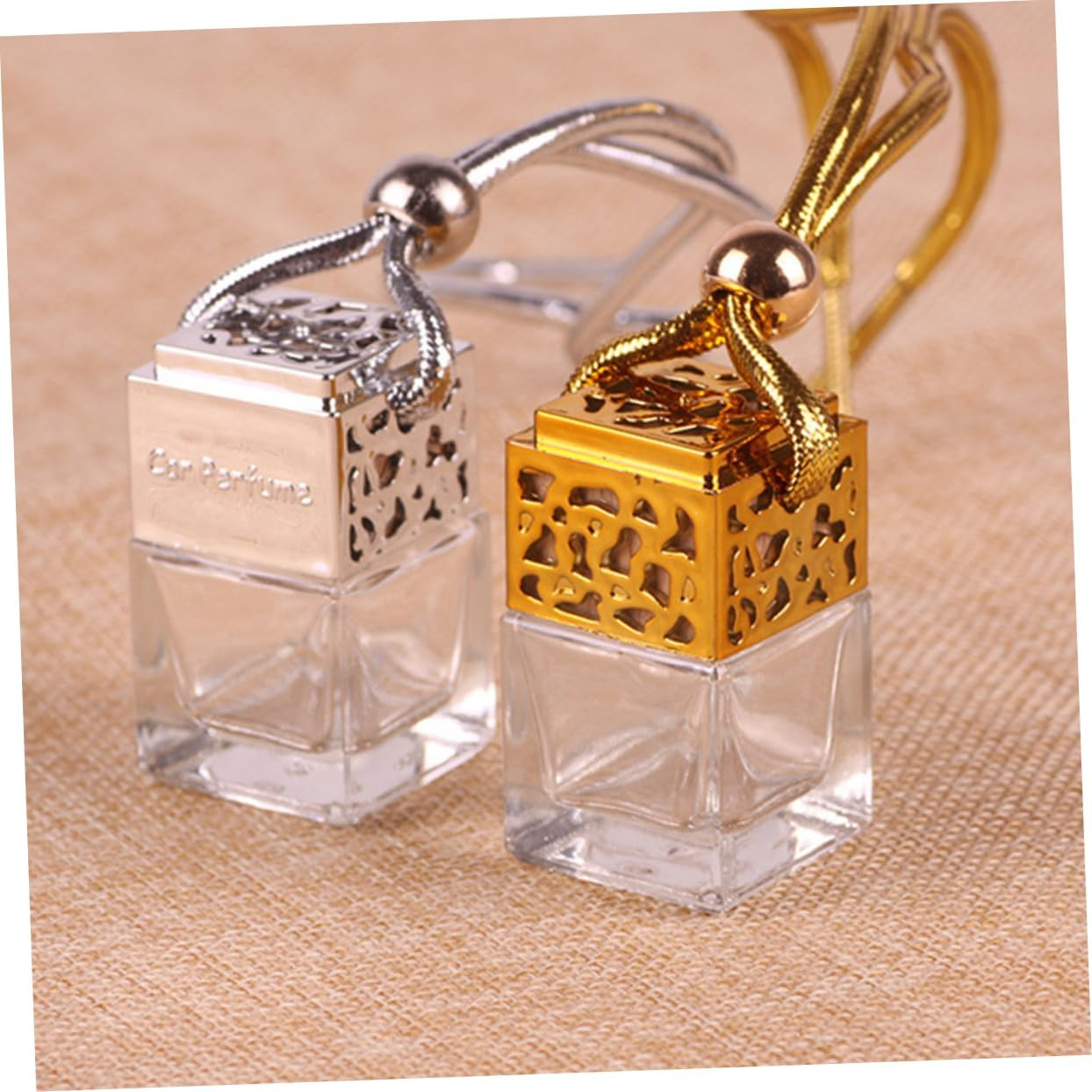 FRCOLOR 10Pcs Square Glass Perfume Bottle Pendant Car Hanging Essential Oil Sub-Bottle Aromatherapy image number 3