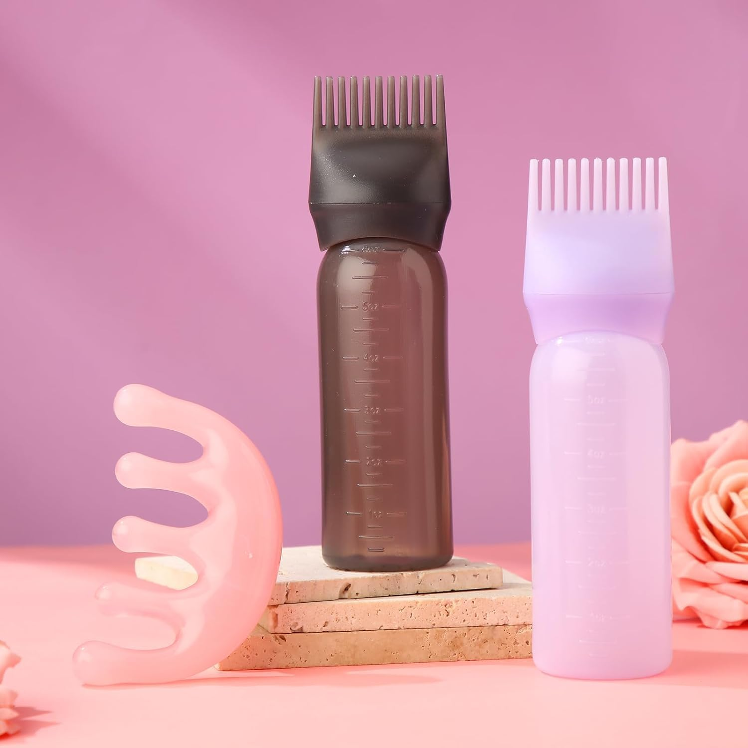 2 Pack Hair Oil Applicator Bottle for Scalp with Comb,Hairs Oil Bottle with Root Comb for Scalp, Shampoo Scrubber Applicator,Hair Dye Tools (Purple+Black, 17.2 * 4.5Cm) image number 5