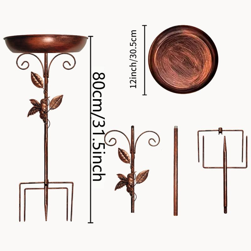 Decorative Bird Bath Feeder, Copper Metal, 80Cm Height, Garden Bird Feeder with Beautiful Leaf and Bird Mofifs Design image number 1