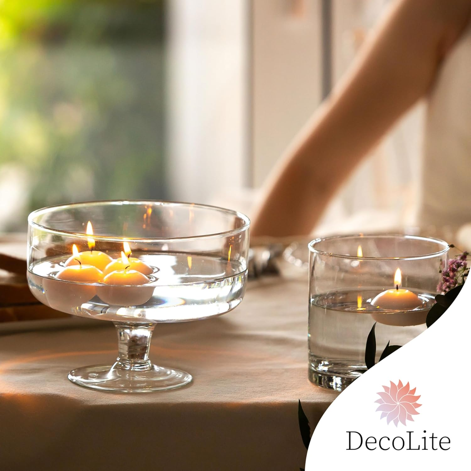 24 X Decolite Floating Candles, 30 X 45 Mm, White & Ivory, Floatable, RAL Certified, Soot-Free & Drip-Free, Decoration for Wedding, Summer Party, Wellness, Table Decoration, Practical (Cream) image number 4